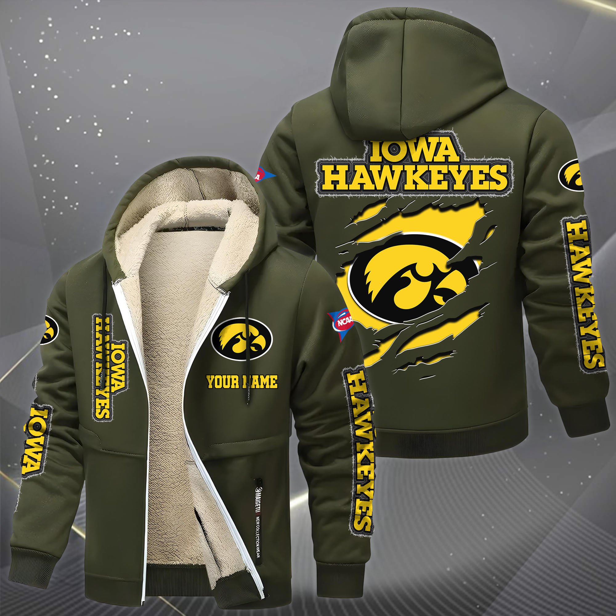 Iowa Hawkeyes Hoodie Zip Velvet Coat Custom Your Name, Sport Jacket, Gifts For Fan EHIVM-0102255
