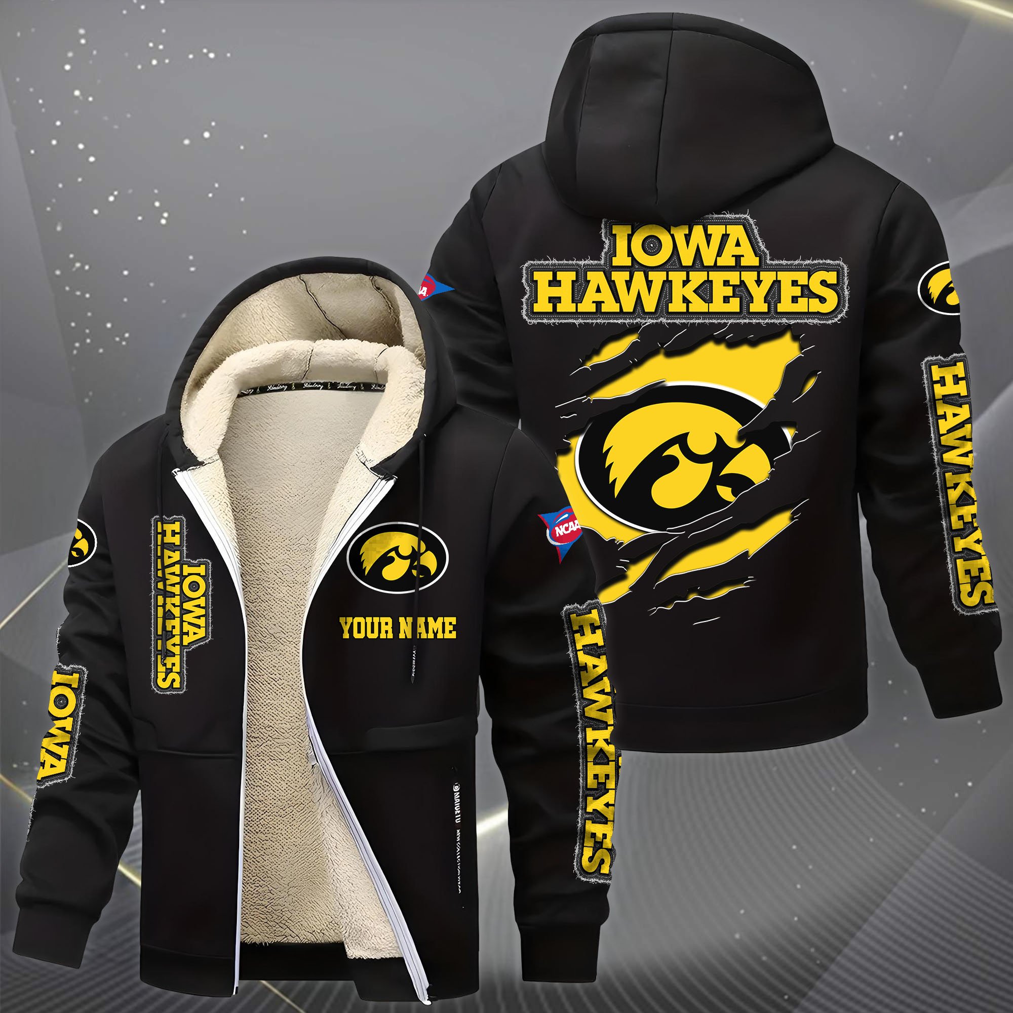 Alternative view of Iowa Hawkeyes Hoodie Zip Velvet Coat Custom Your Name, Sport Jacket, Gifts For Fan EHIVM-0102255