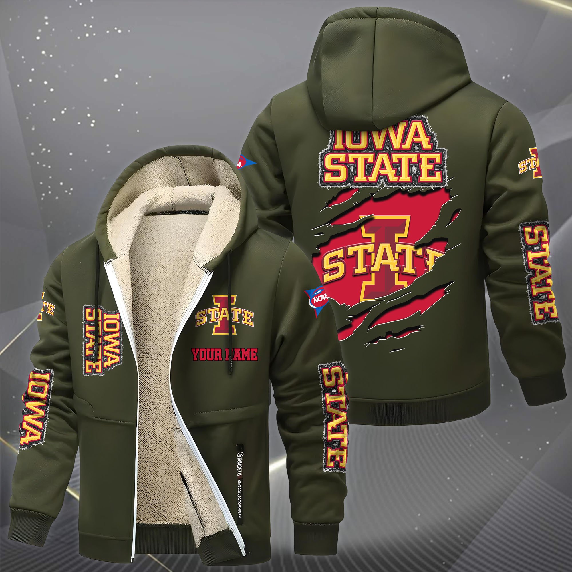 Iowa State Cyclones Hoodie Zip Velvet Coat Custom Your Name, Sport Jacket, Gifts For Fan EHIVM-0102255