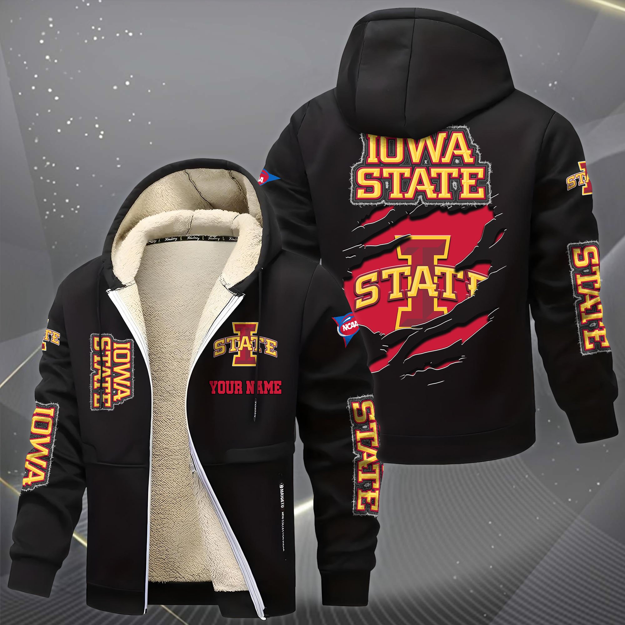 Alternative view of Iowa State Cyclones Hoodie Zip Velvet Coat Custom Your Name, Sport Jacket, Gifts For Fan EHIVM-0102255
