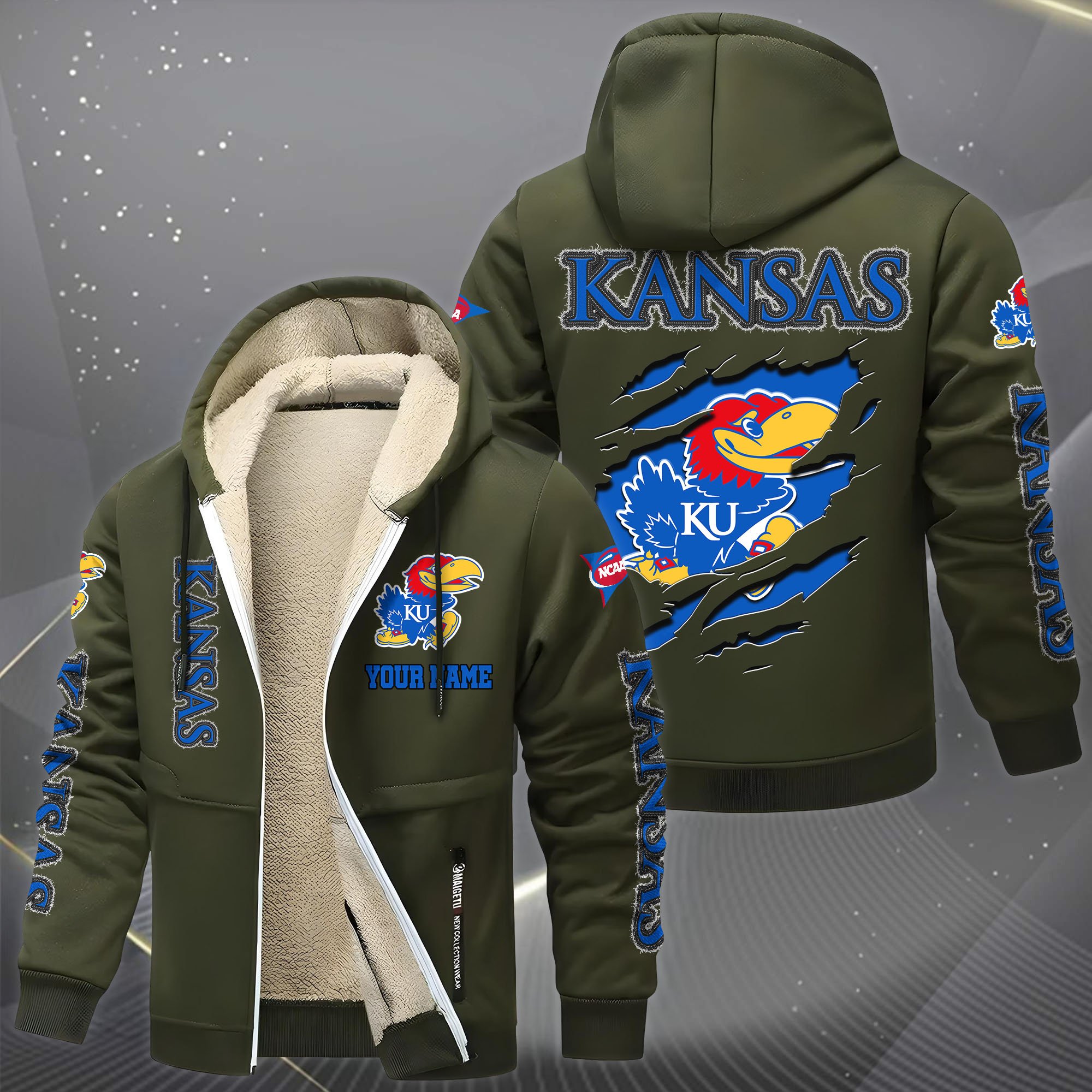 Kansas Jayhawks Hoodie Zip Velvet Coat Custom Your Name, Sport Jacket, Gifts For Fan EHIVM-0102255