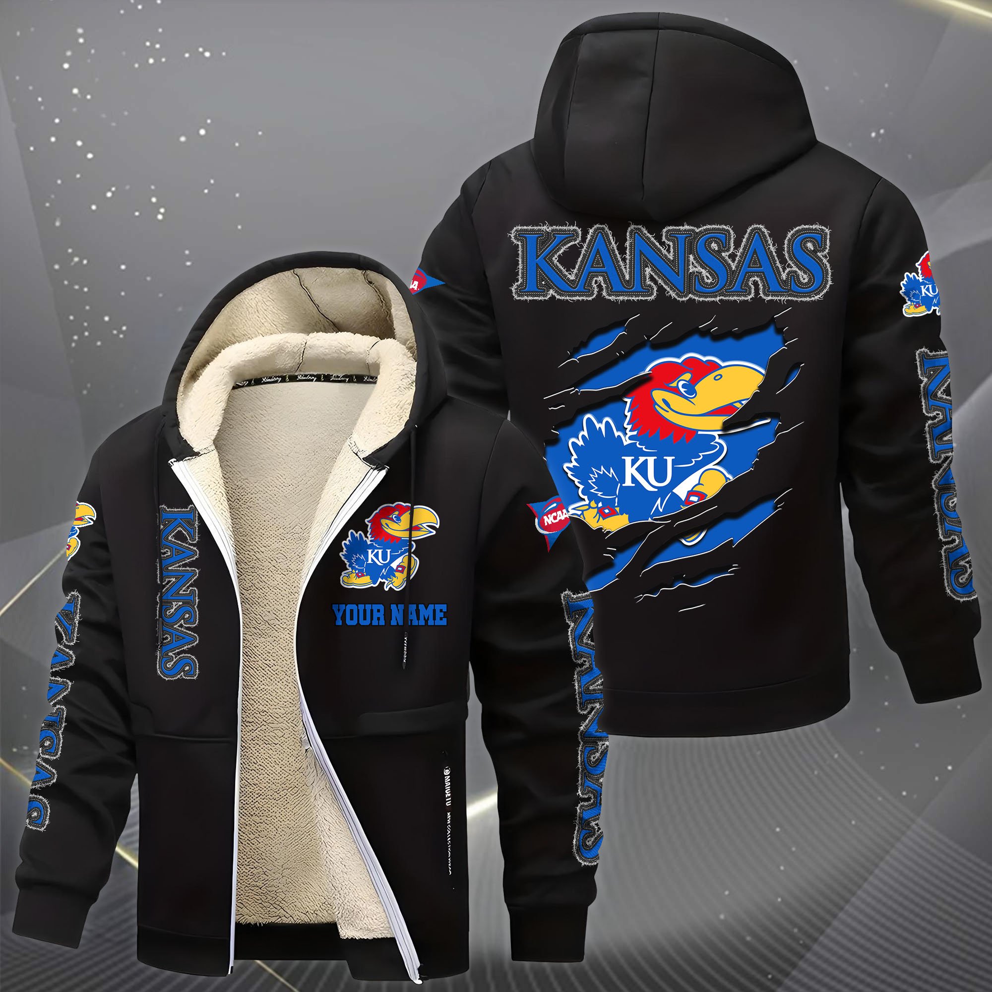Alternative view of Kansas Jayhawks Hoodie Zip Velvet Coat Custom Your Name, Sport Jacket, Gifts For Fan EHIVM-0102255