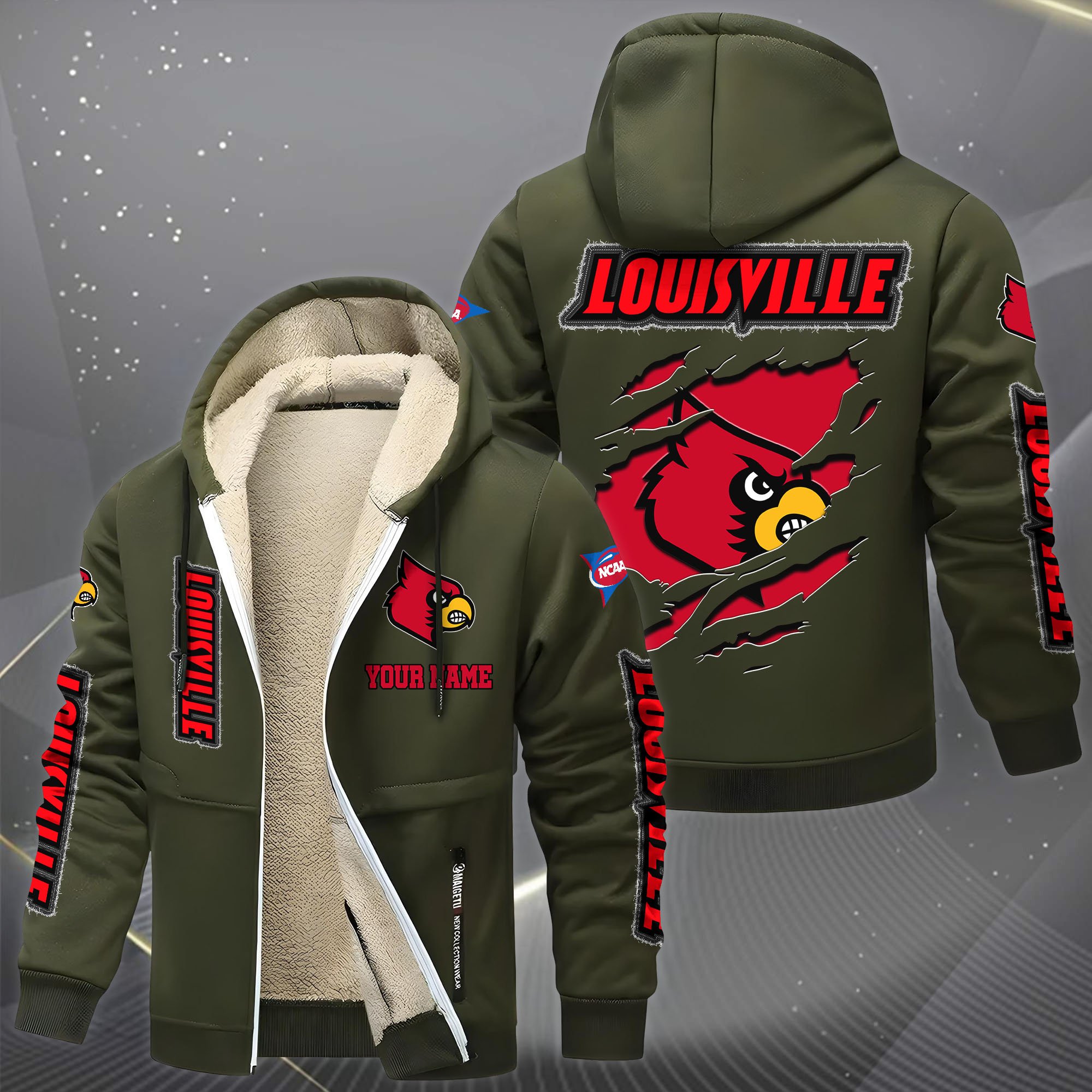 Louisville Cardinals Hoodie Zip Velvet Coat Custom Your Name, Sport Jacket, Gifts For Fan EHIVM-0102255
