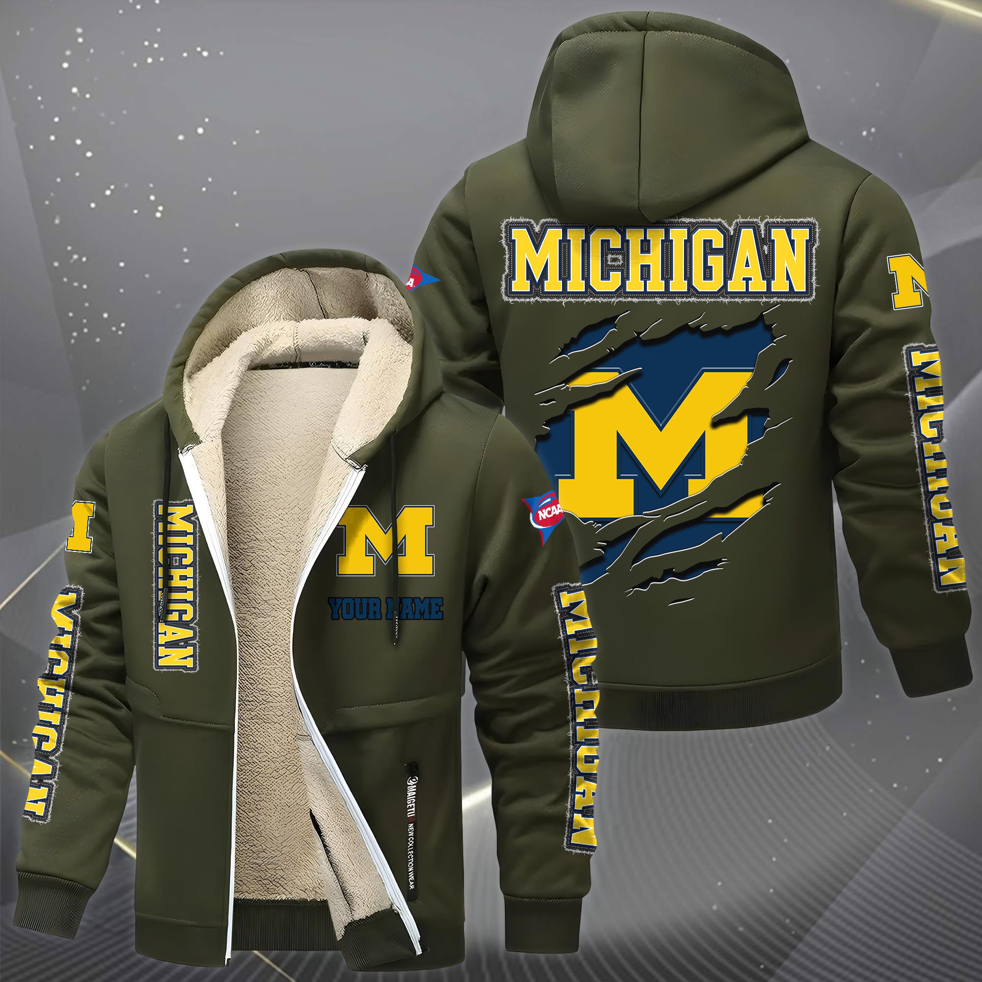 Michigan Wolverines Hoodie Zip Velvet Coat Custom Your Name, Sport Jacket, Gifts For Fan EHIVM-0102255