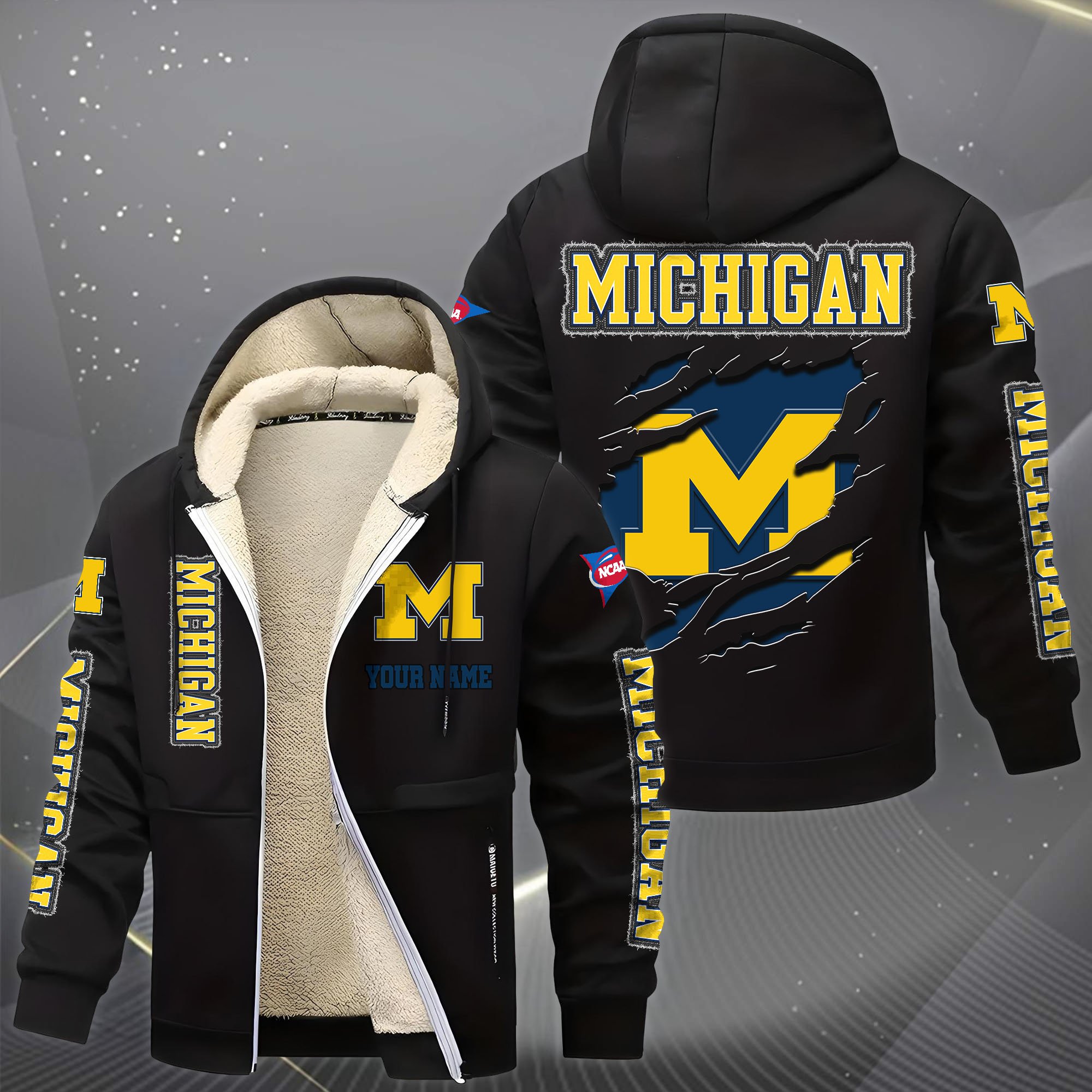 Alternative view of Michigan Wolverines Hoodie Zip Velvet Coat Custom Your Name, Sport Jacket, Gifts For Fan EHIVM-0102255
