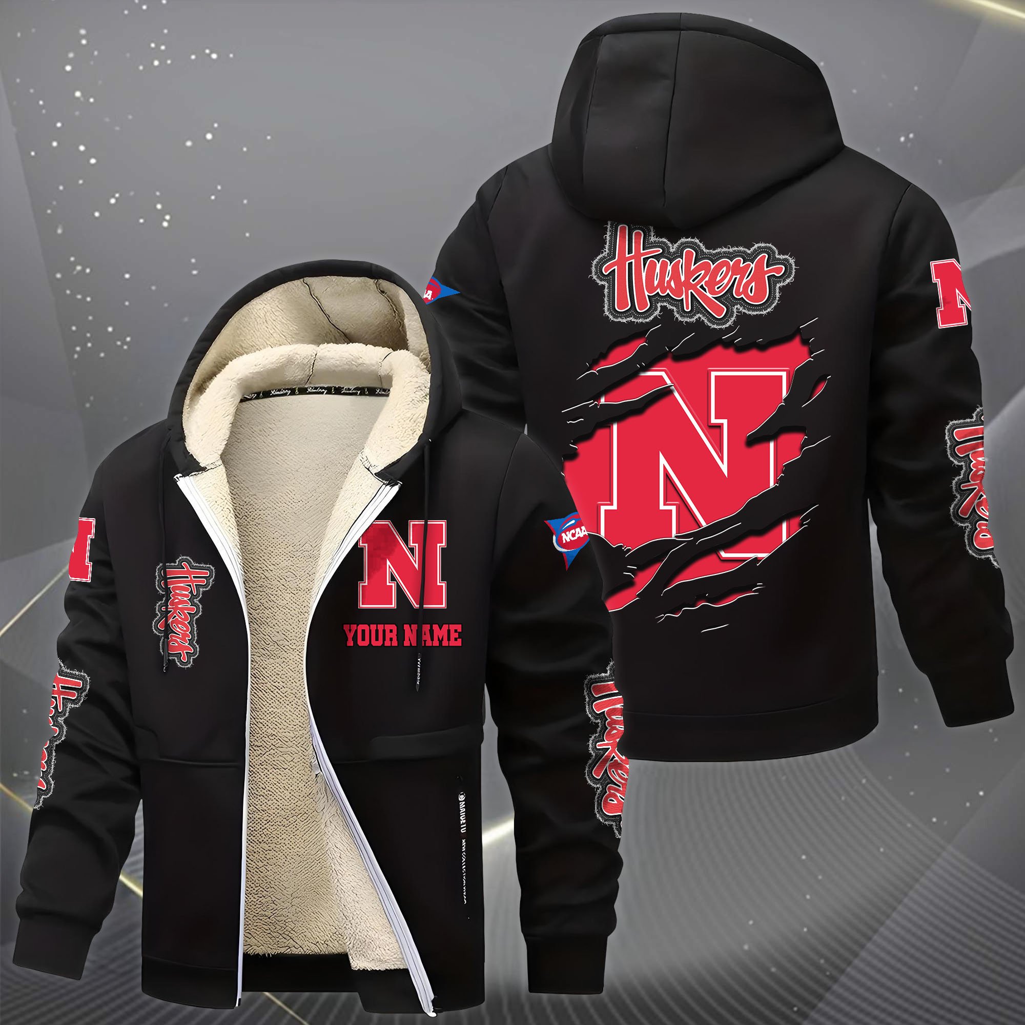 Alternative view of Nebraska Cornhuskers Hoodie Zip Velvet Coat Custom Your Name, Sport Jacket, Gifts For Fan EHIVM-0102255