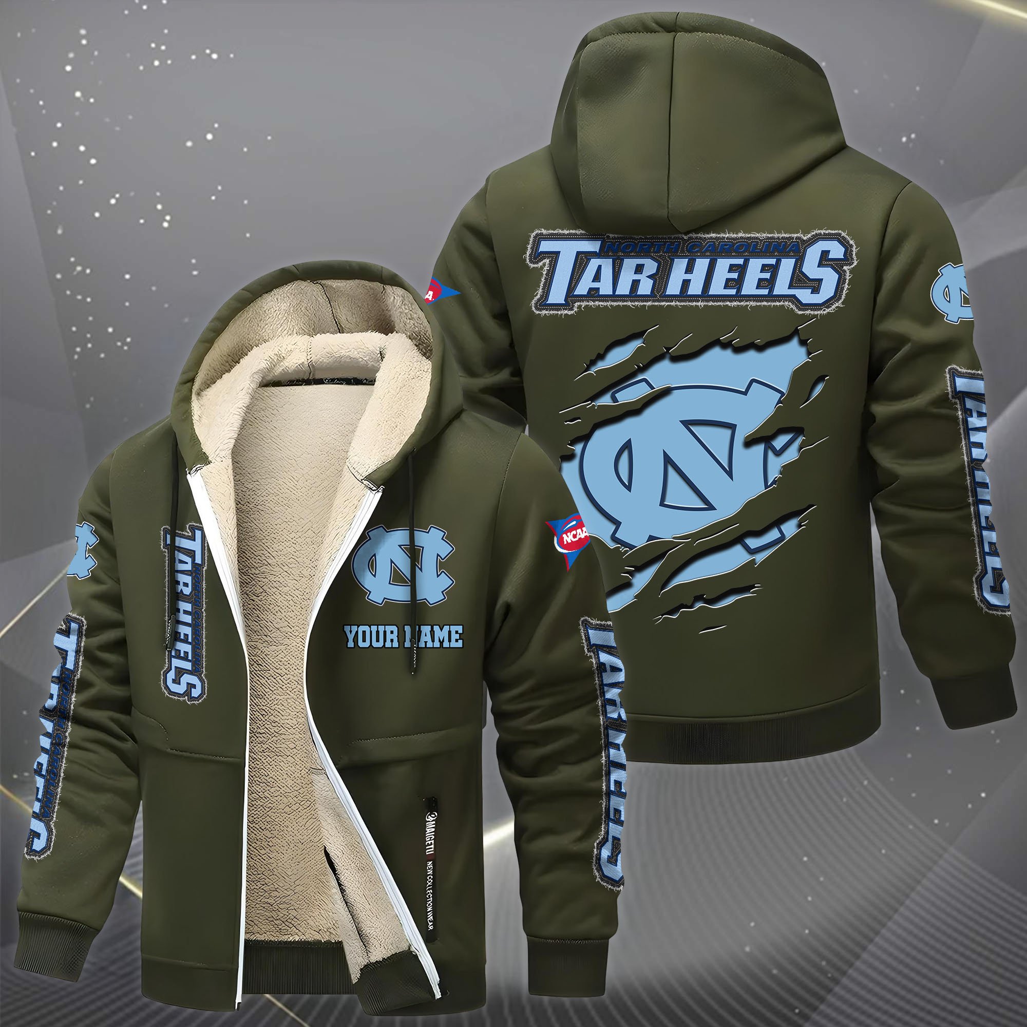 North Carolina Tar Heels Hoodie Zip Velvet Coat Custom Your Name, Sport Jacket, Gifts For Fan EHIVM-0102255