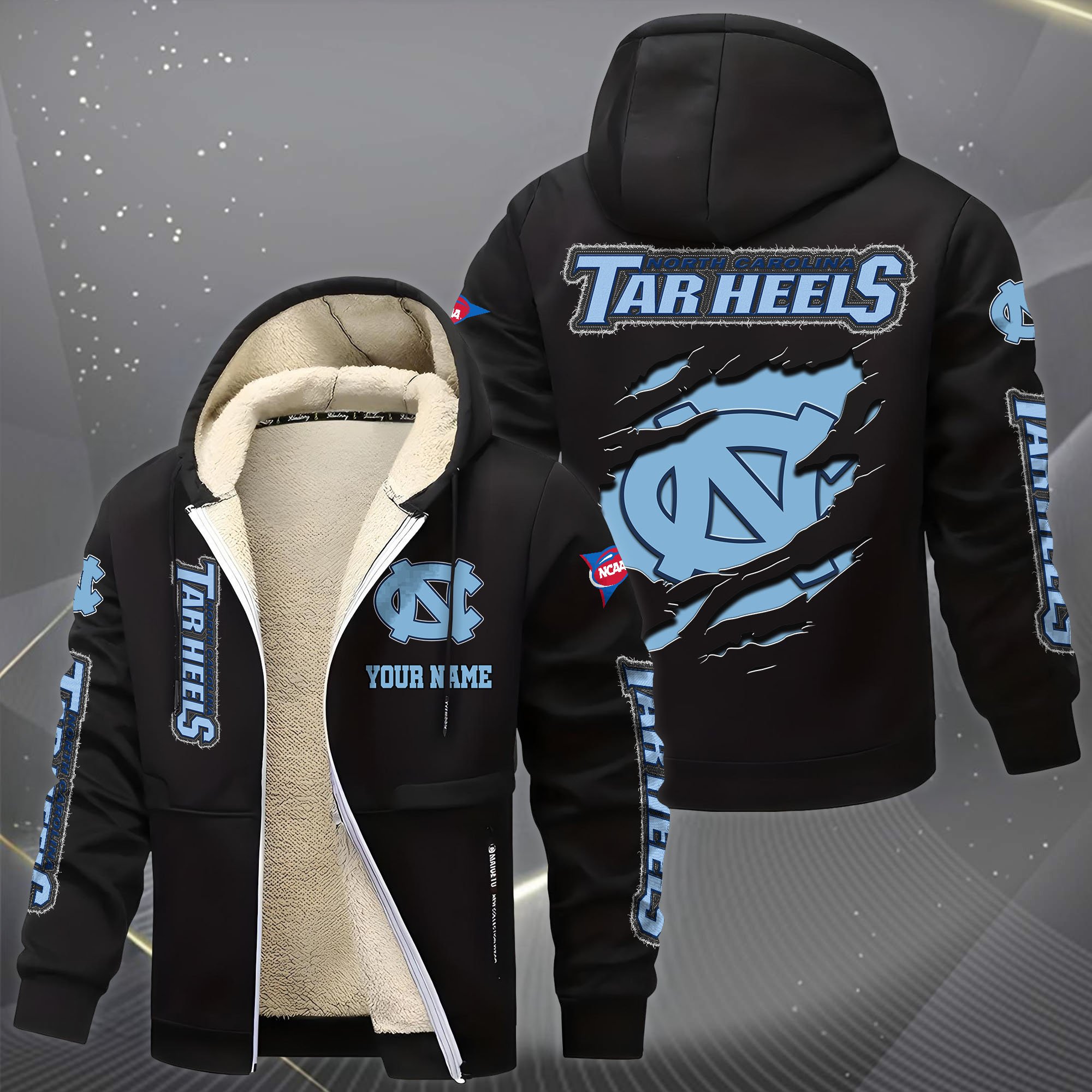 Alternative view of North Carolina Tar Heels Hoodie Zip Velvet Coat Custom Your Name, Sport Jacket, Gifts For Fan EHIVM-0102255
