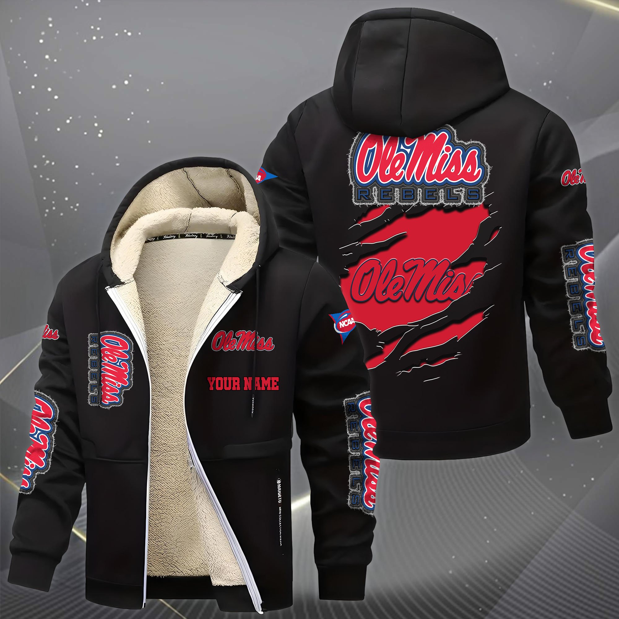 Alternative view of Ole Miss Rebels Hoodie Zip Velvet Coat Custom Your Name, Sport Jacket, Gifts For Fan EHIVM-0102255