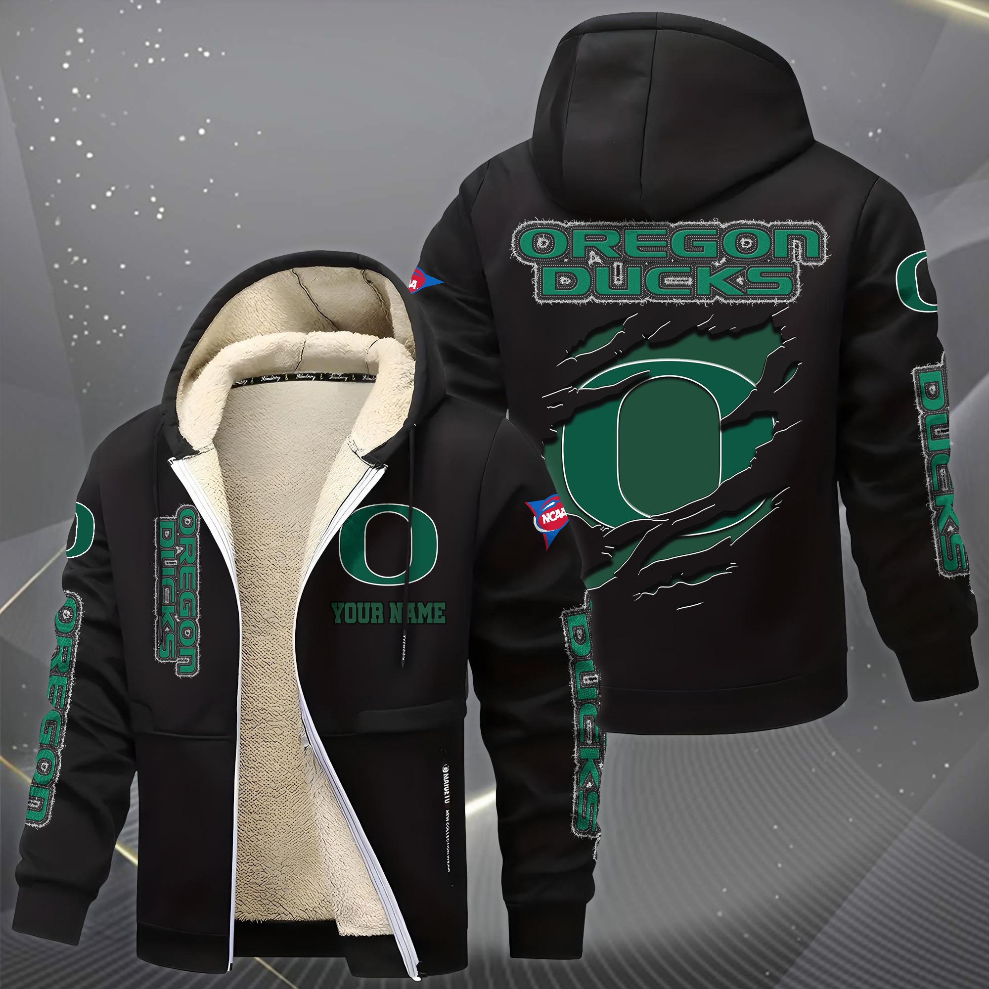 Alternative view of Oregon Ducks Hoodie Zip Velvet Coat Custom Your Name, Sport Jacket, Gifts For Fan EHIVM-0102255