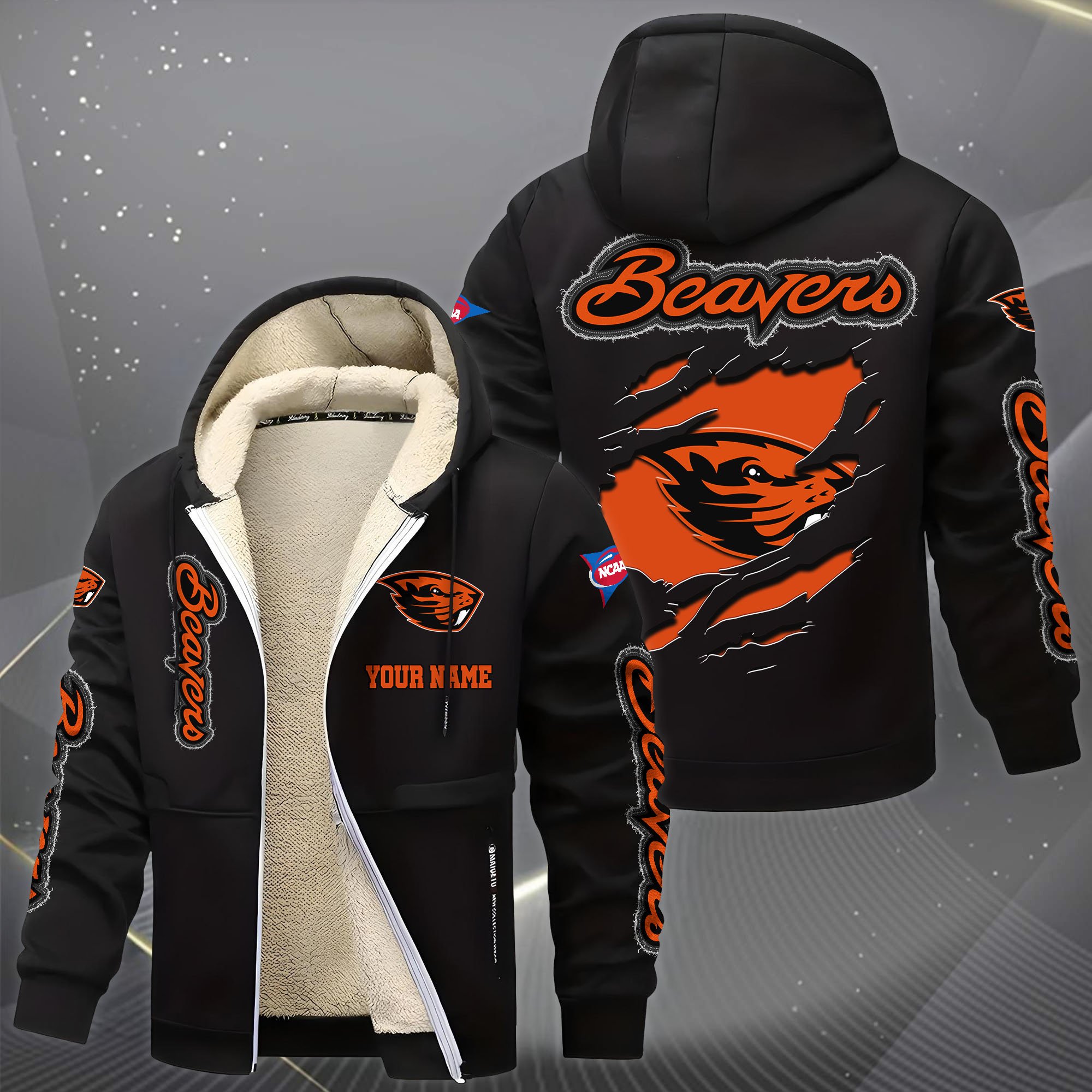 Alternative view of Oregon State Beavers Hoodie Zip Velvet Coat Custom Your Name, Sport Jacket, Gifts For Fan EHIVM-0102255