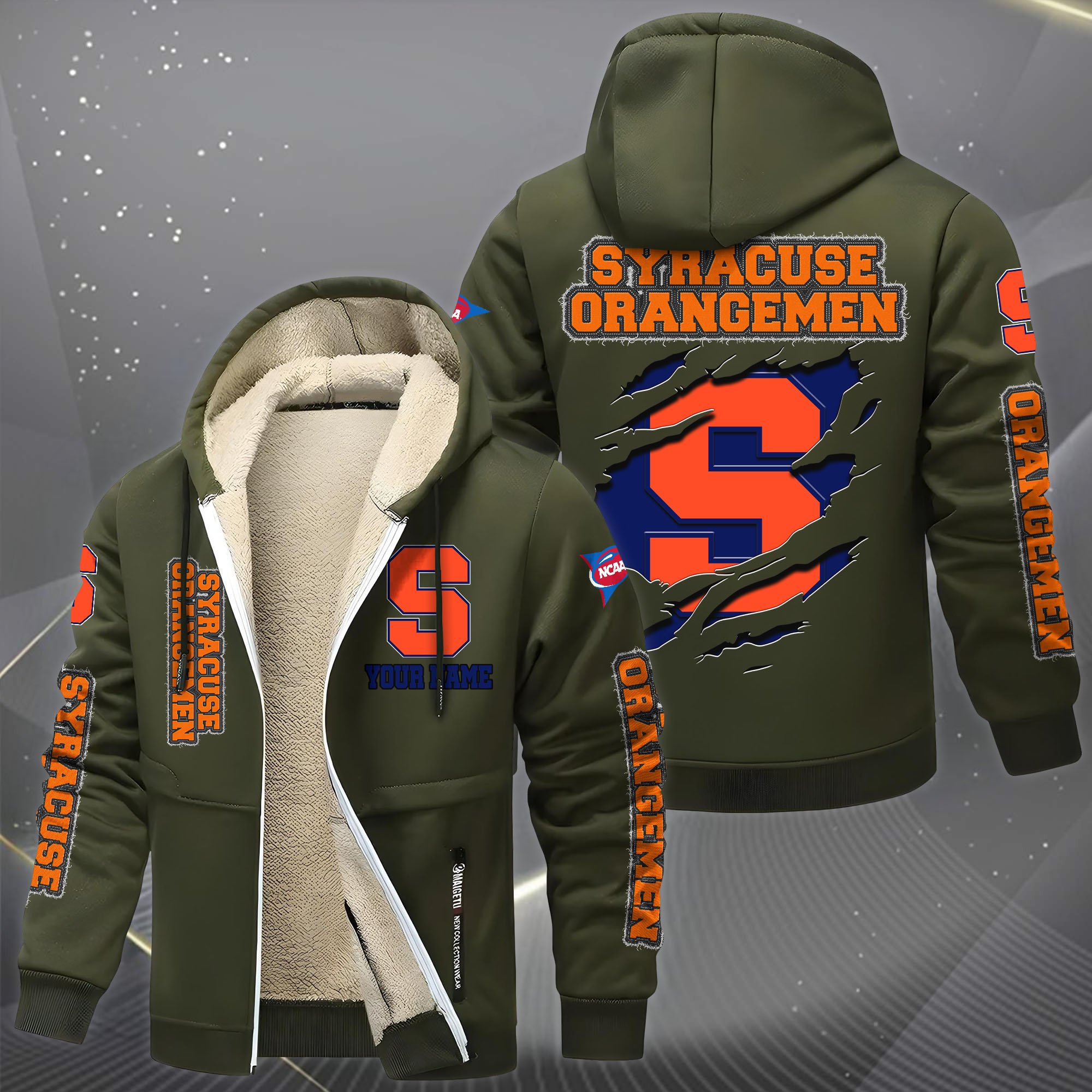 Syracuse Orange Hoodie Zip Velvet Coat Custom Your Name, Sport Jacket, Gifts For Fan EHIVM-0102255