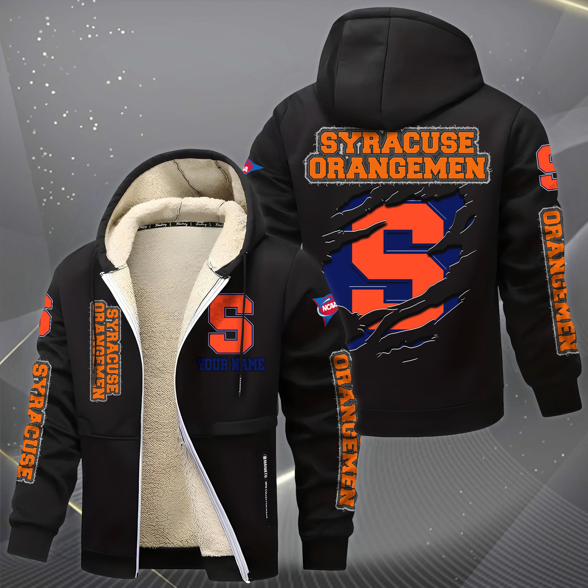 Alternative view of Syracuse Orange Hoodie Zip Velvet Coat Custom Your Name, Sport Jacket, Gifts For Fan EHIVM-0102255