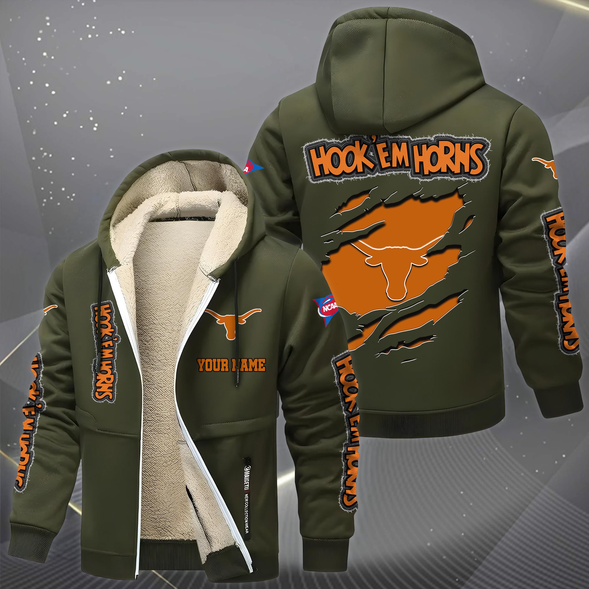 Texas Longhorns Hoodie Zip Velvet Coat Custom Your Name, Sport Jacket, Gifts For Fan EHIVM-0102255