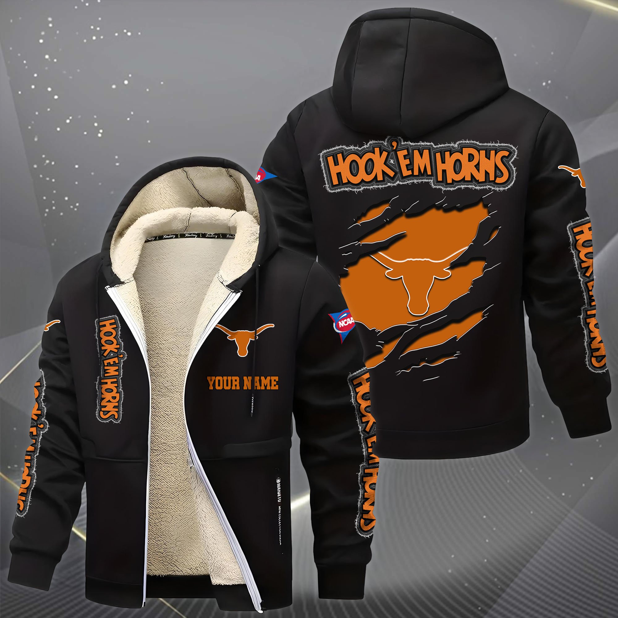 Alternative view of Texas Longhorns Hoodie Zip Velvet Coat Custom Your Name, Sport Jacket, Gifts For Fan EHIVM-0102255