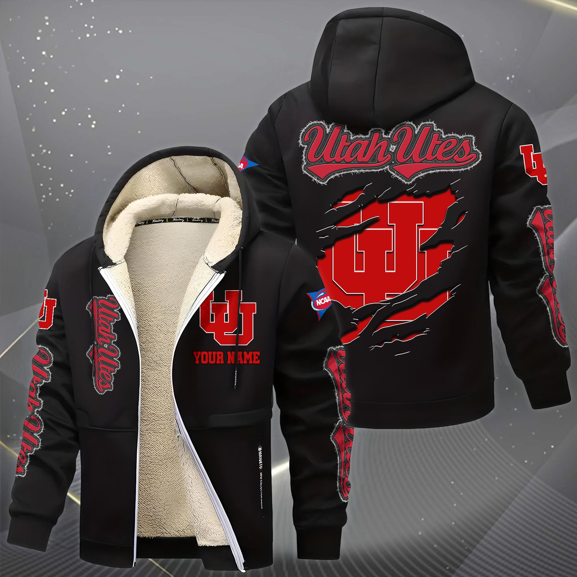 Alternative view of Utah Utes Hoodie Zip Velvet Coat Custom Your Name, Sport Jacket, Gifts For Fan EHIVM-0102255