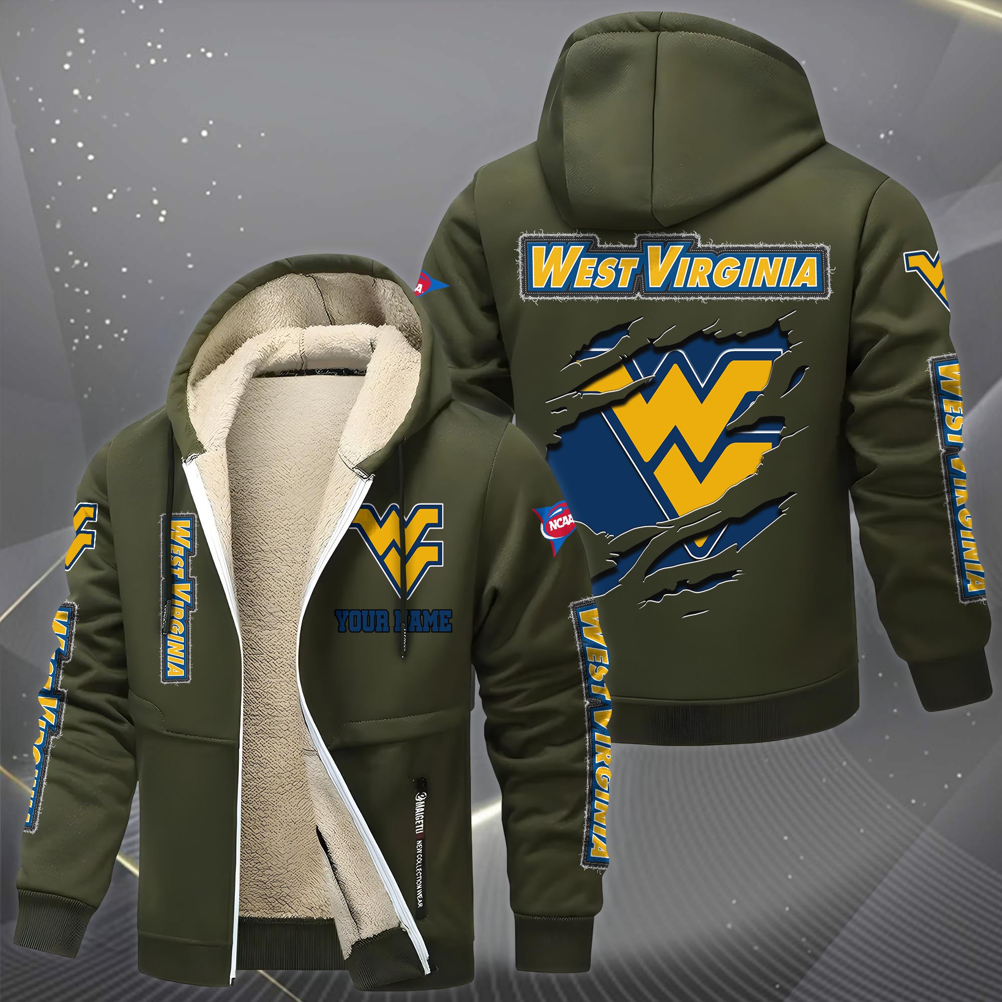 West Virginia Mountaineers Hoodie Zip Velvet Coat Custom Your Name, Sport Jacket, Gifts For Fan EHIVM-0102255