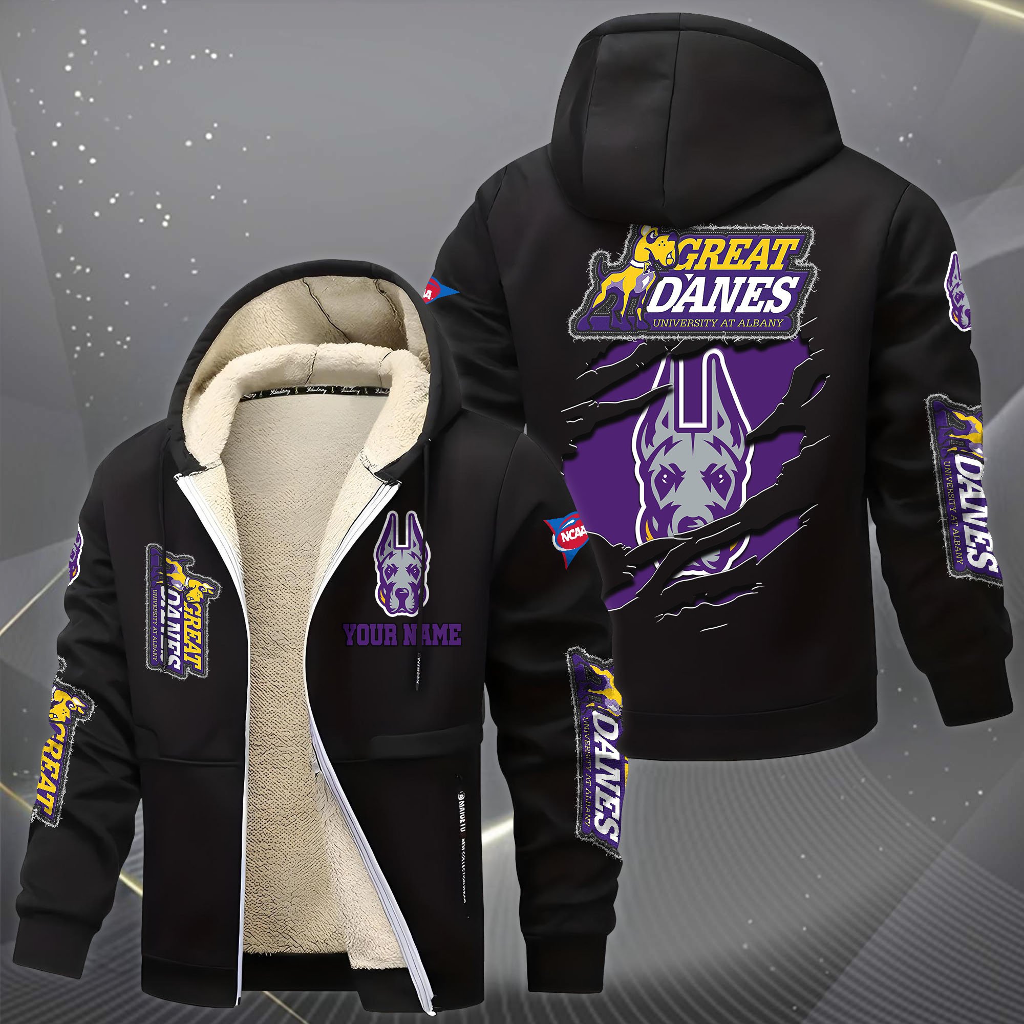 Alternative view of Albany Great Danes Hoodie Zip Velvet Coat Custom Your Name, Sport Jacket, Gifts For Fan EHIVM-0102255