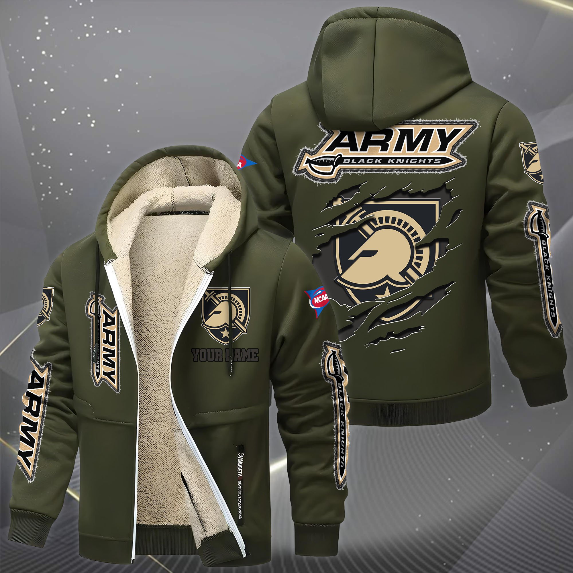 Army Black Knights Hoodie Zip Velvet Coat Custom Your Name, Sport Jacket, Gifts For Fan EHIVM-0102255