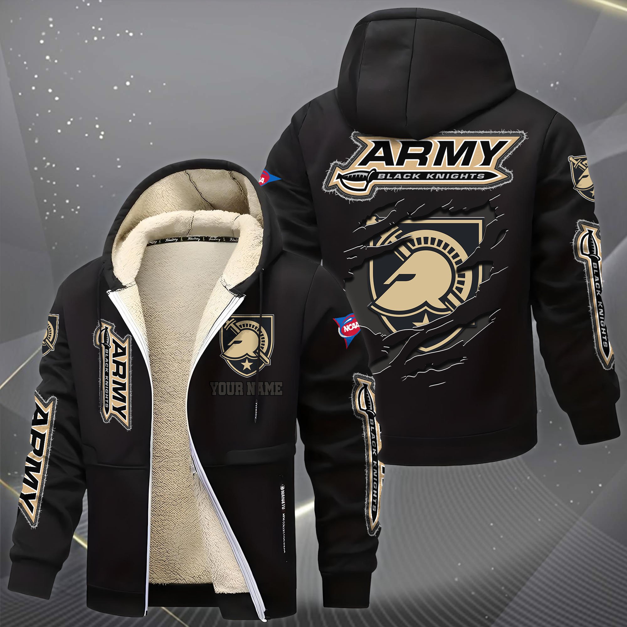 Alternative view of Army Black Knights Hoodie Zip Velvet Coat Custom Your Name, Sport Jacket, Gifts For Fan EHIVM-0102255