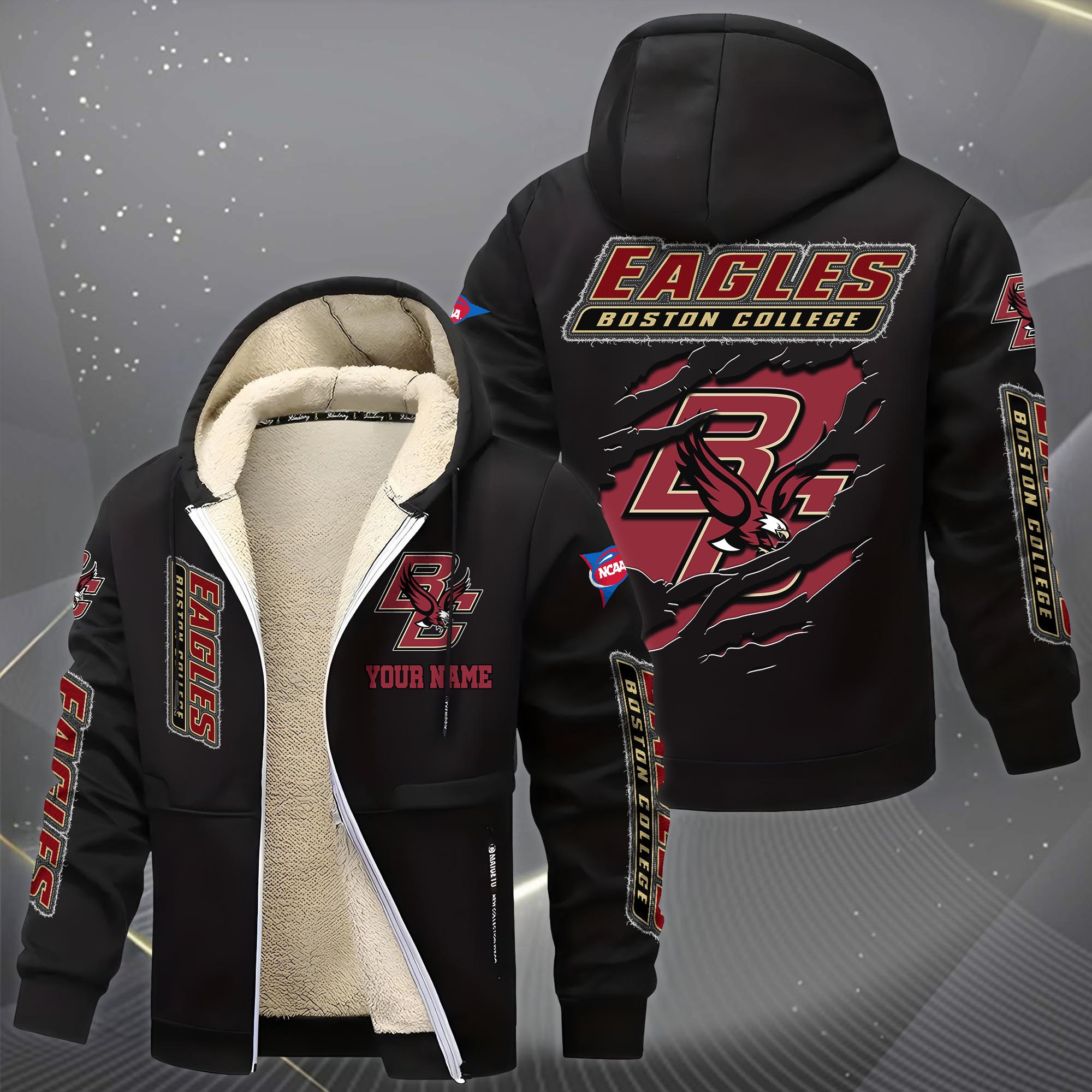 Alternative view of Boston College Eagles Hoodie Zip Velvet Coat Custom Your Name, Sport Jacket, Gifts For Fan EHIVM-0102255