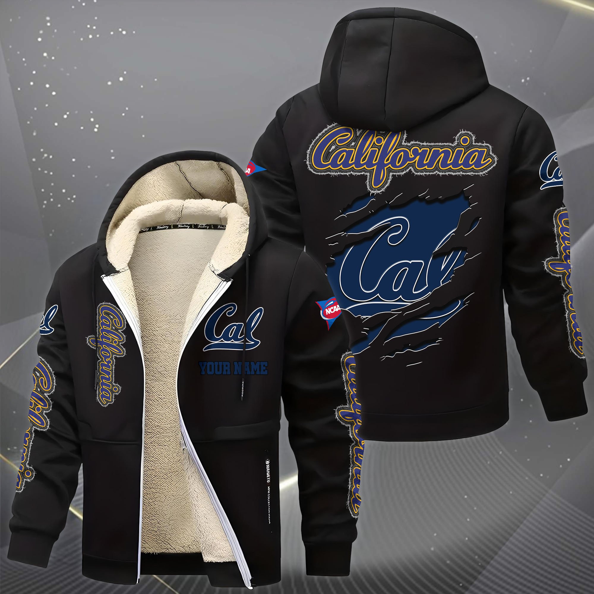 Alternative view of California Golden Bears Hoodie Zip Velvet Coat Custom Your Name, Sport Jacket, Gifts For Fan EHIVM-0102255