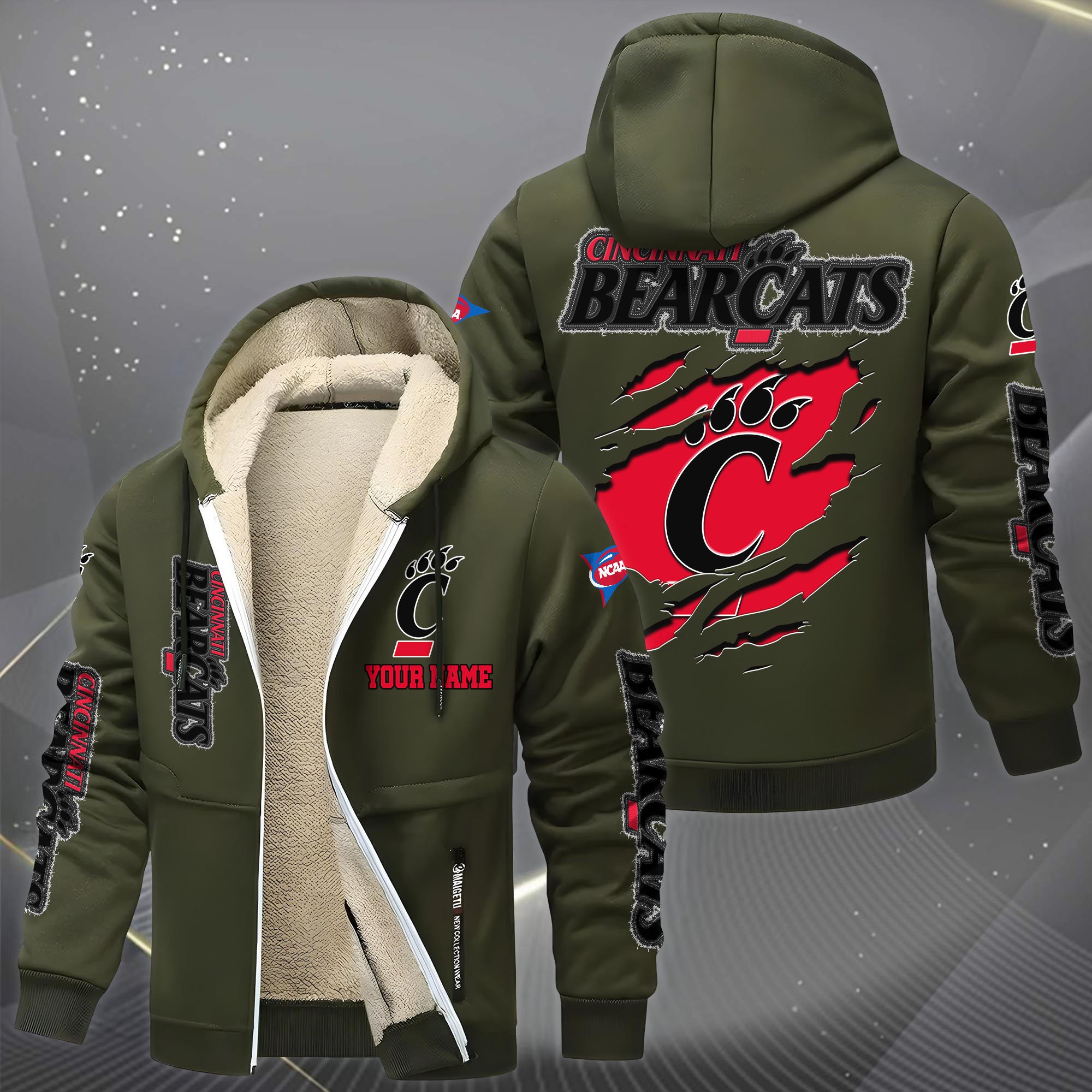 Cincinnati Bearcats Hoodie Zip Velvet Coat Custom Your Name, Sport Jacket, Gifts For Fan EHIVM-0102255