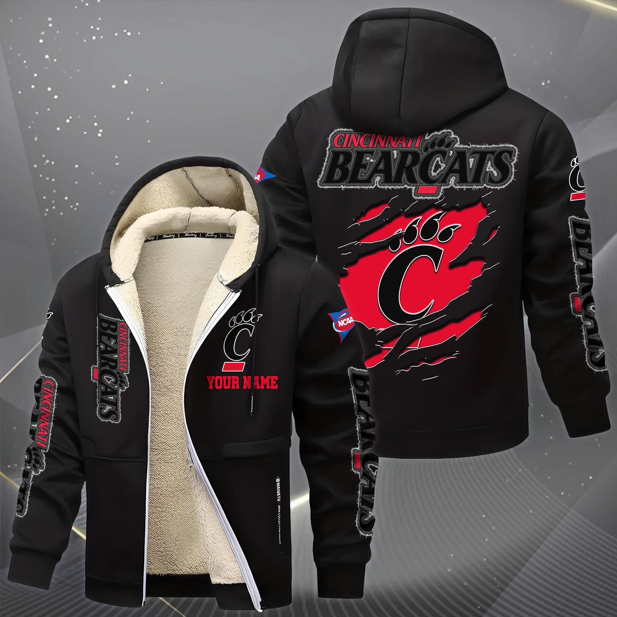 Alternative view of Cincinnati Bearcats Hoodie Zip Velvet Coat Custom Your Name, Sport Jacket, Gifts For Fan EHIVM-0102255
