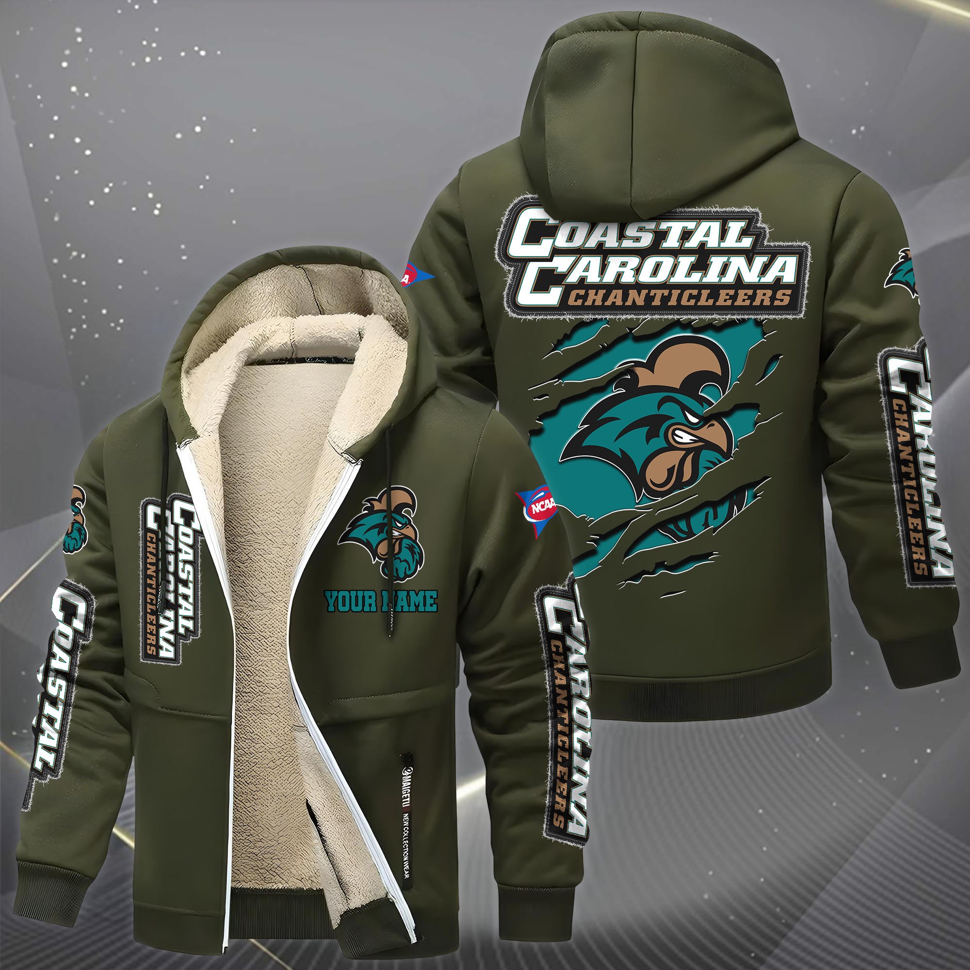 Coastal Carolina Chanticleers Hoodie Zip Velvet Coat Custom Your Name, Sport Jacket, Gifts For Fan EHIVM-0102255