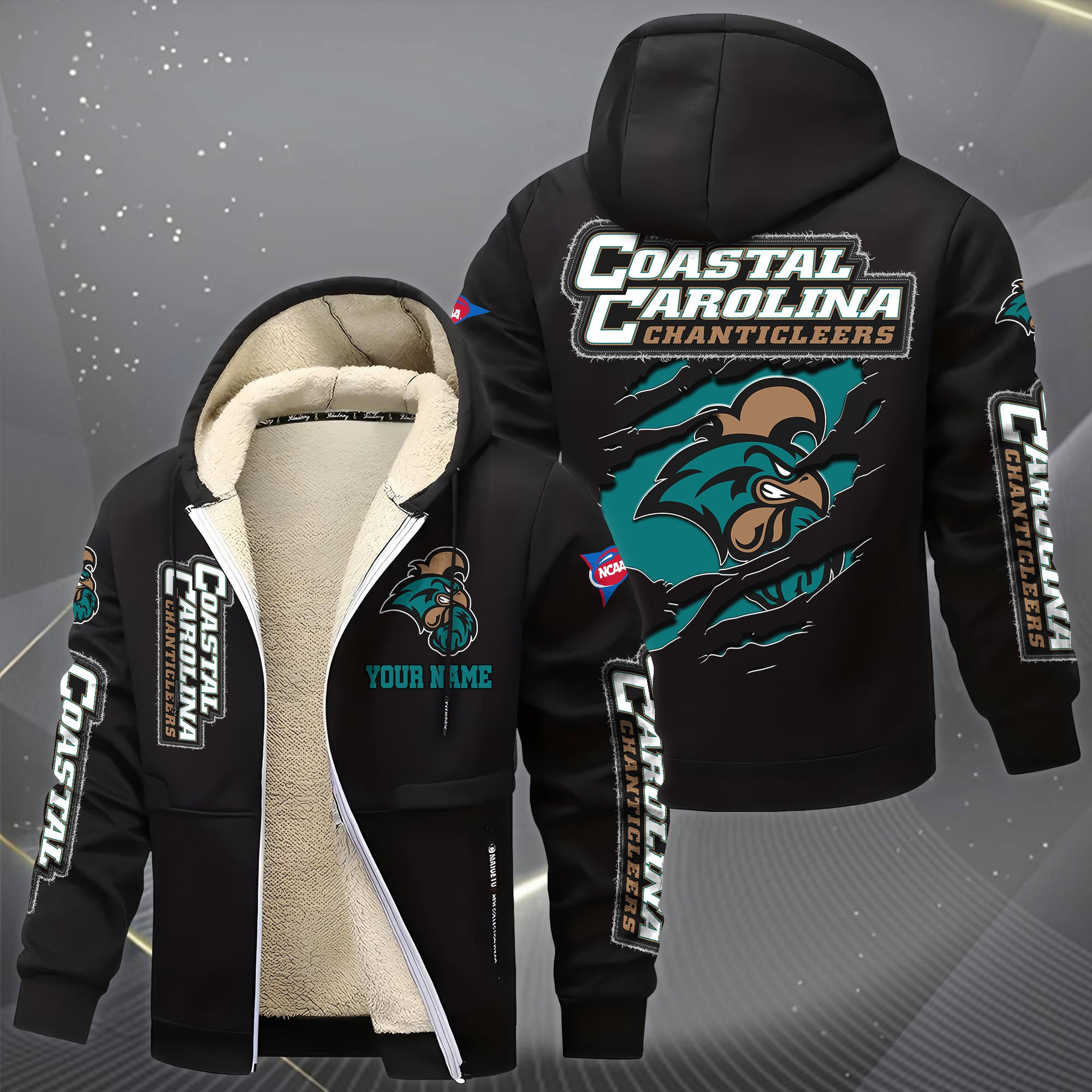 Alternative view of Coastal Carolina Chanticleers Hoodie Zip Velvet Coat Custom Your Name, Sport Jacket, Gifts For Fan EHIVM-0102255