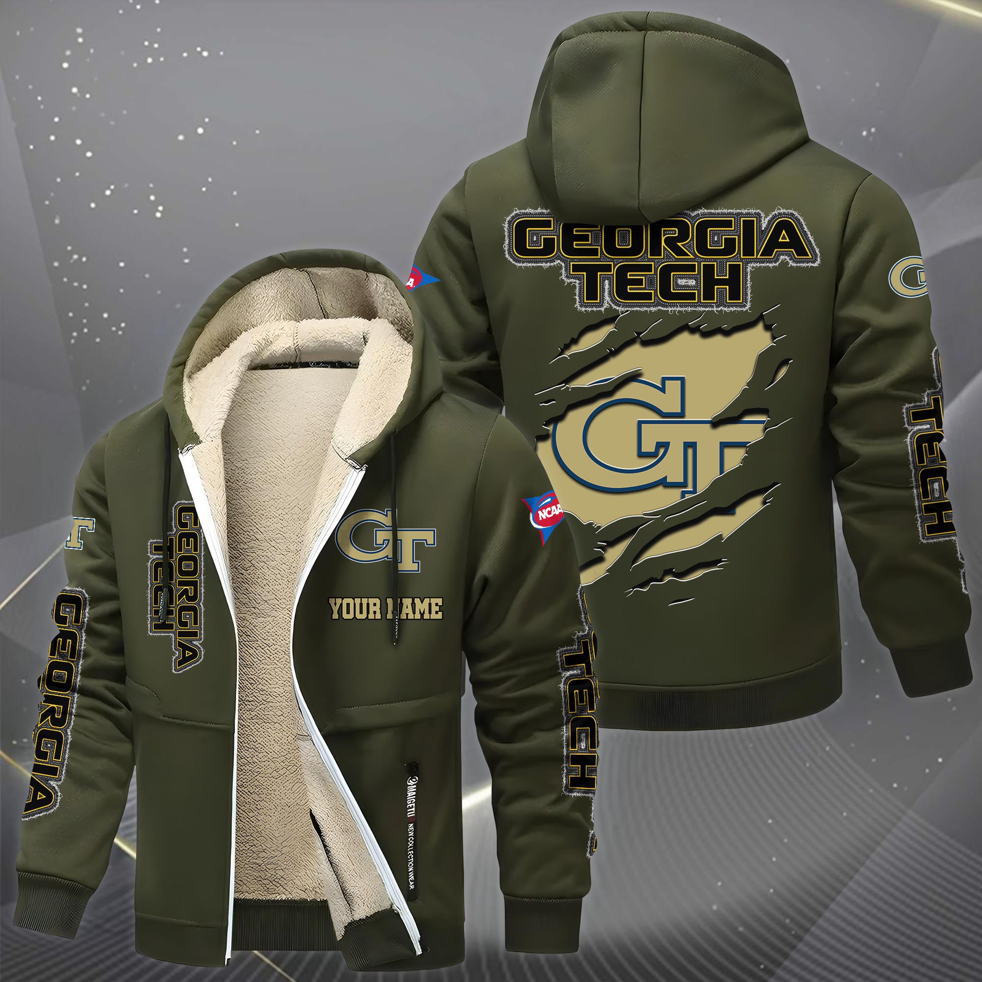Georgia Tech Yellow Jackets Hoodie Zip Velvet Coat Custom Your Name, Sport Jacket, Gifts For Fan EHIVM-0102255