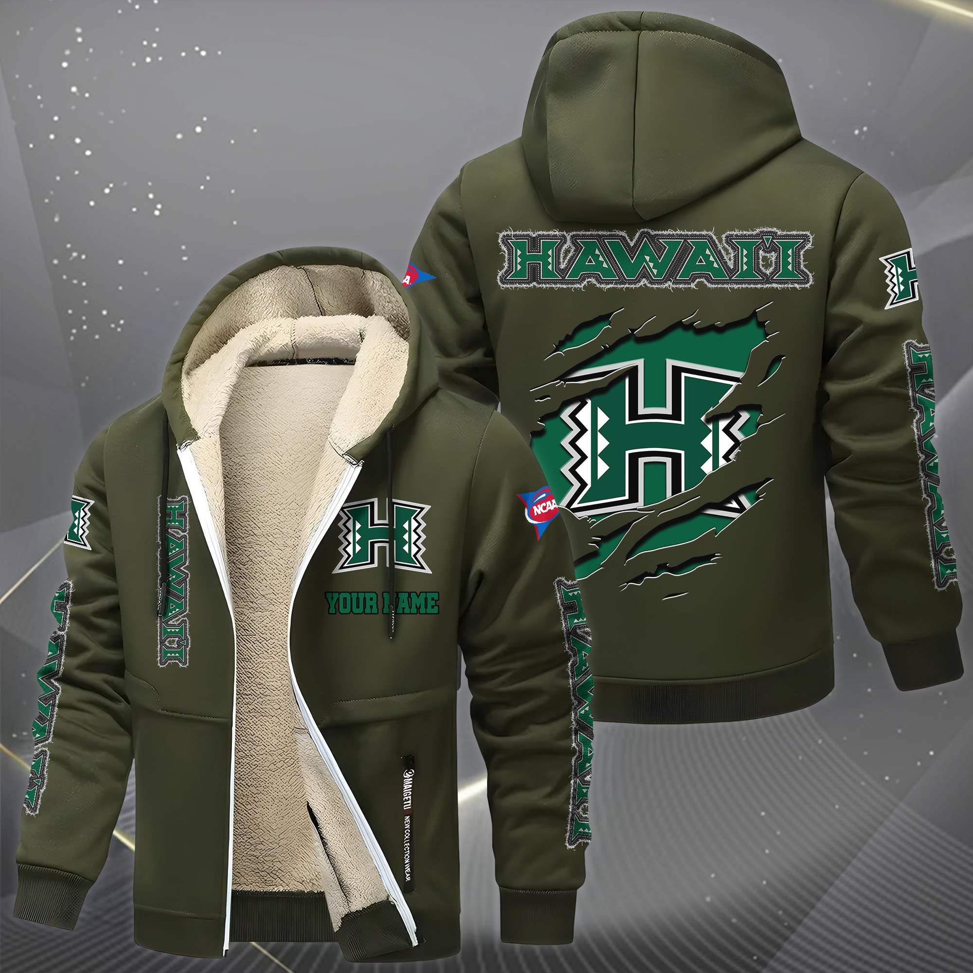 Hawaii Rainbow Warriors Hoodie Zip Velvet Coat Custom Your Name, Sport Jacket, Gifts For Fan EHIVM-0102255