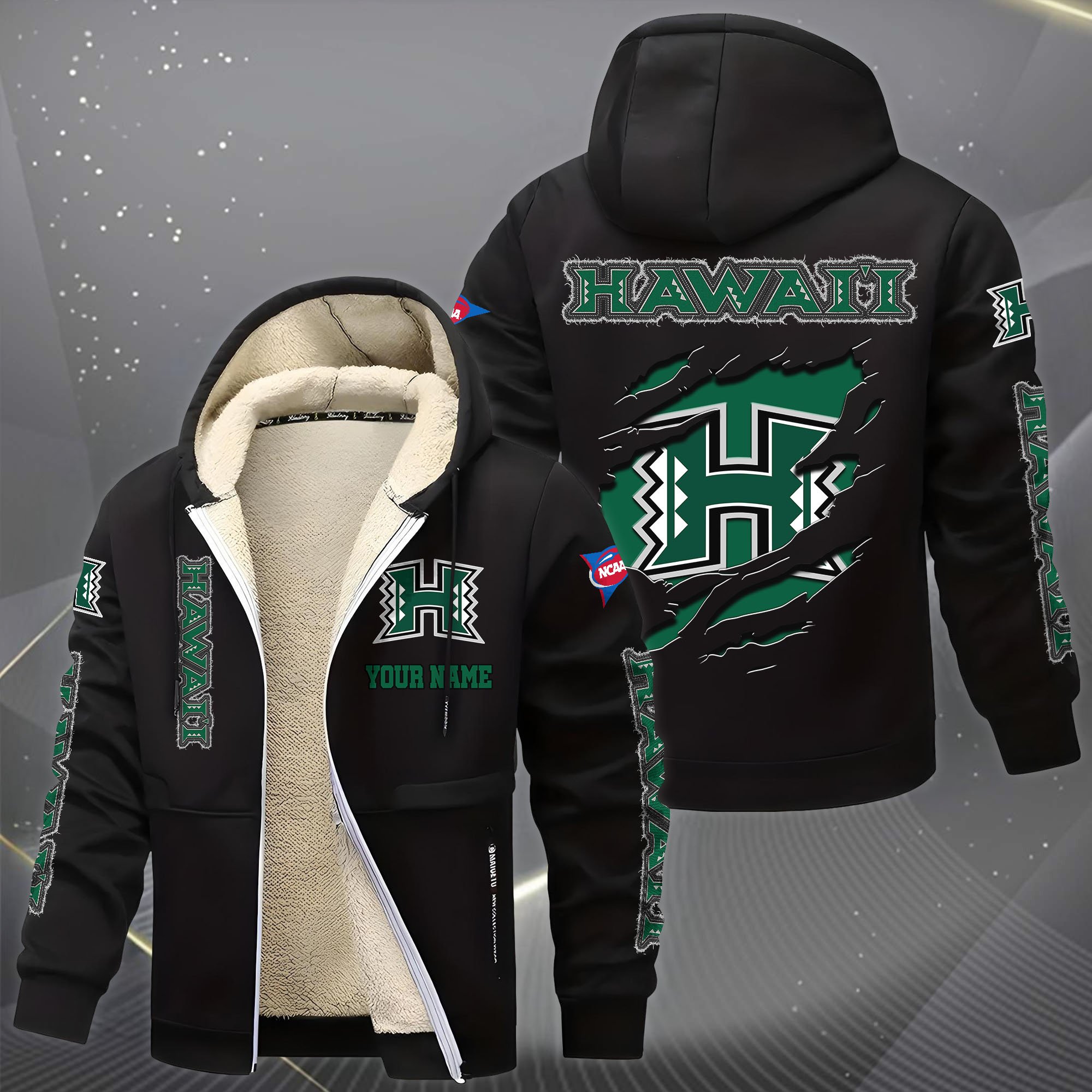 Alternative view of Hawaii Rainbow Warriors Hoodie Zip Velvet Coat Custom Your Name, Sport Jacket, Gifts For Fan EHIVM-0102255