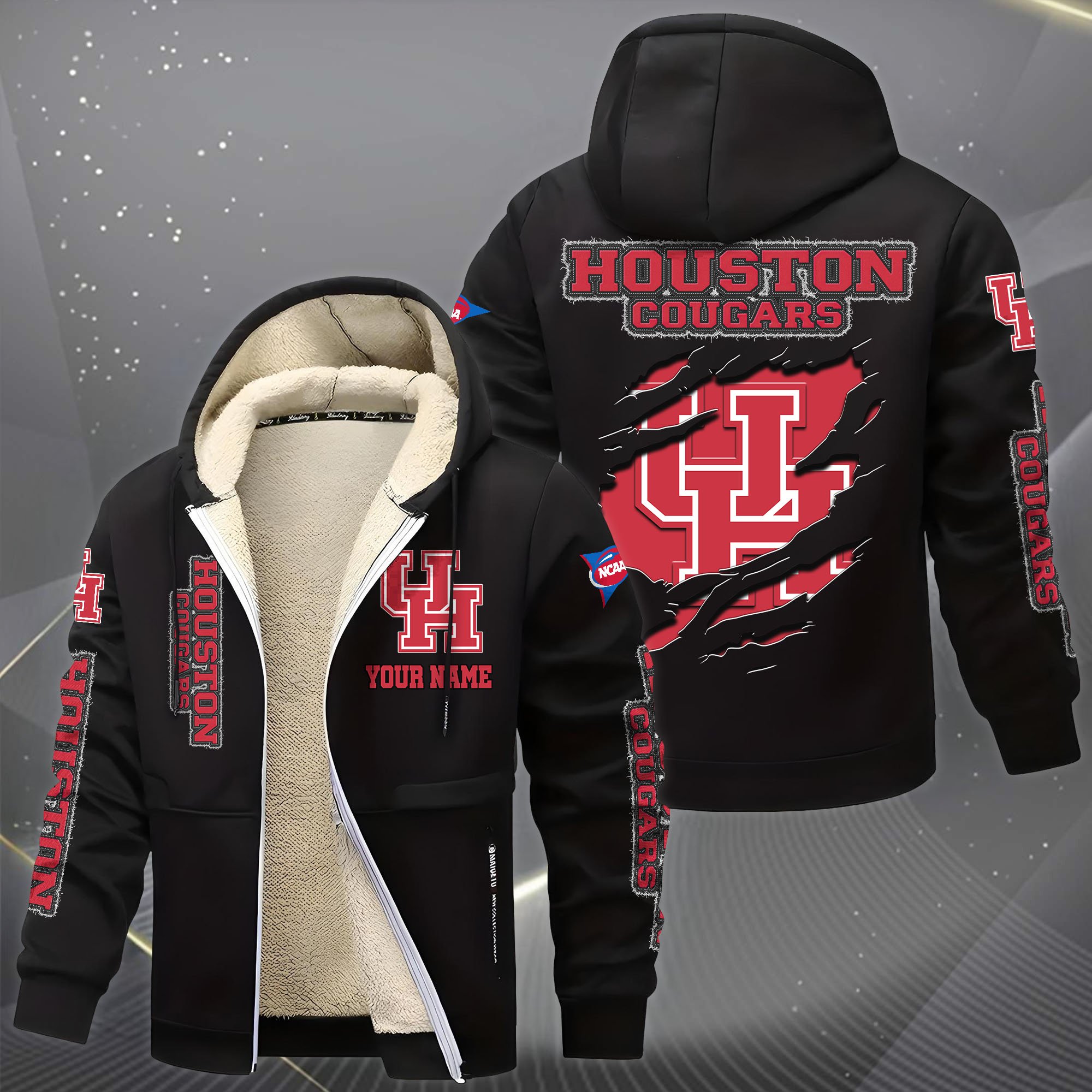 Alternative view of Houston Cougars Hoodie Zip Velvet Coat Custom Your Name, Sport Jacket, Gifts For Fan EHIVM-0102255