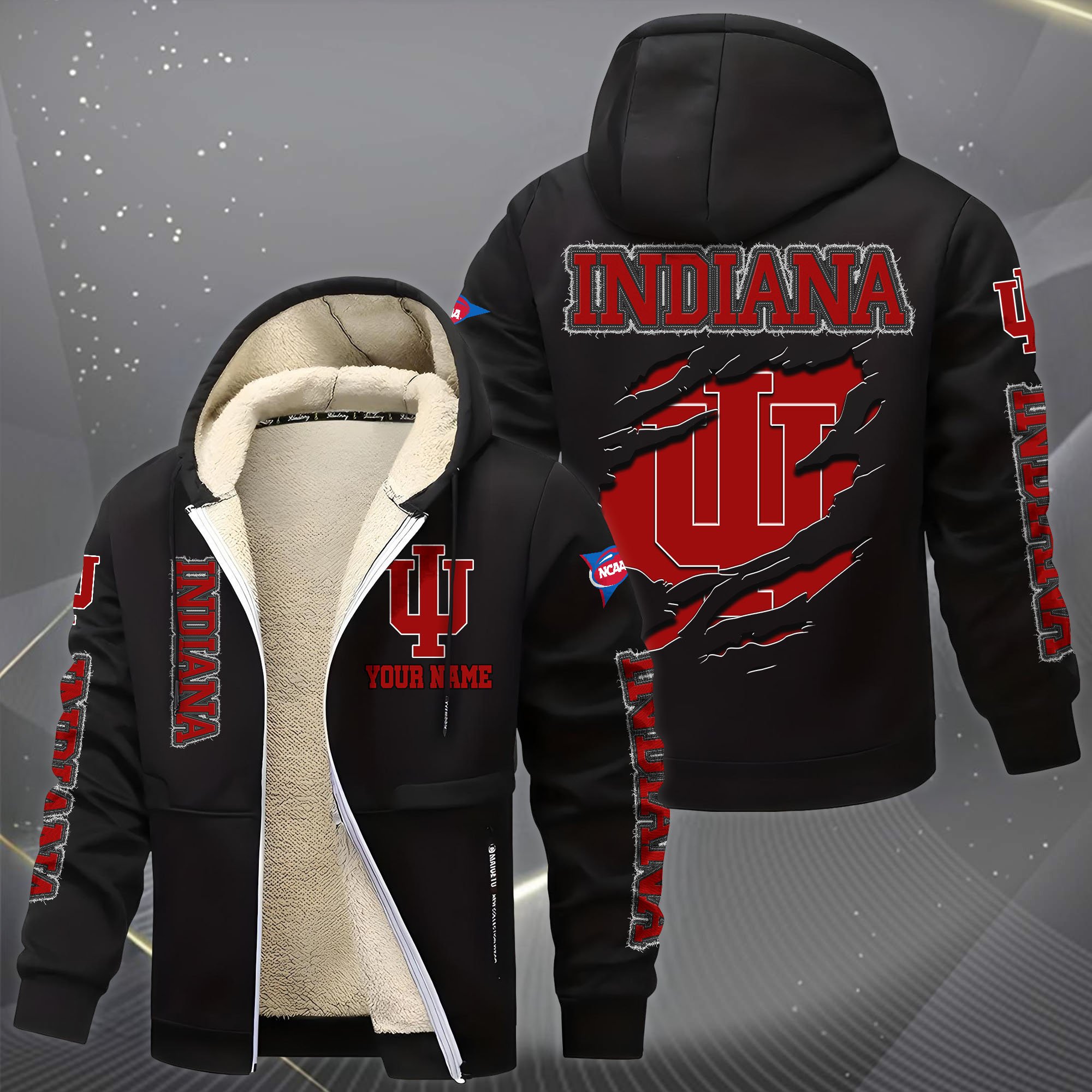 Alternative view of Indiana Hoosiers Hoodie Zip Velvet Coat Custom Your Name, Sport Jacket, Gifts For Fan EHIVM-0102255