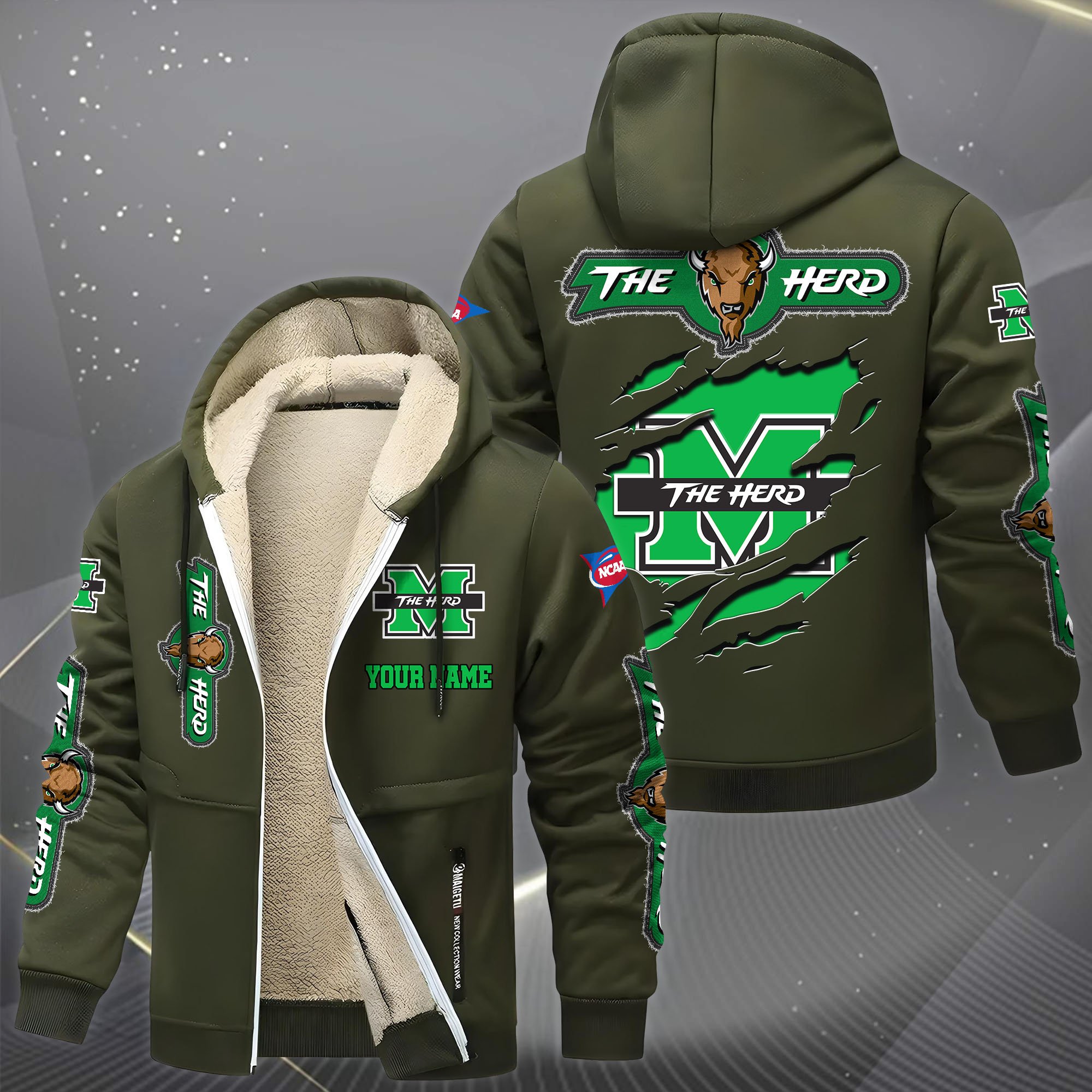 Marshall Thundering Herd Hoodie Zip Velvet Coat Custom Your Name, Sport Jacket, Gifts For Fan EHIVM-0102255
