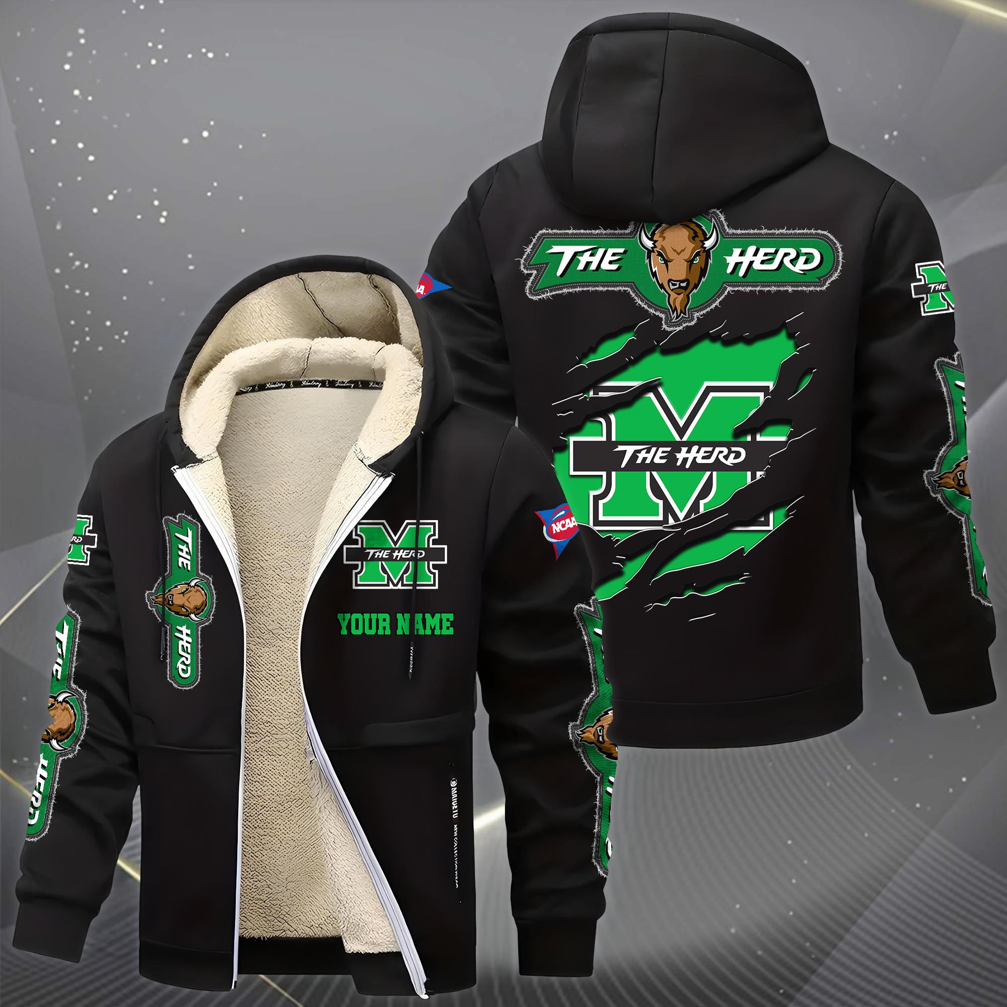 Alternative view of Marshall Thundering Herd Hoodie Zip Velvet Coat Custom Your Name, Sport Jacket, Gifts For Fan EHIVM-0102255