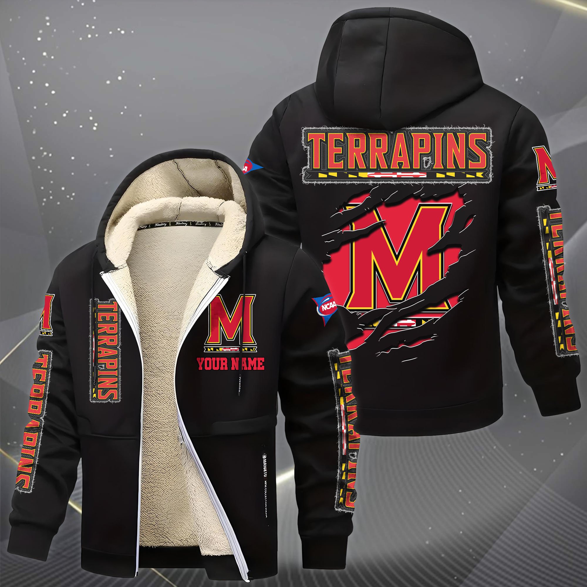 Alternative view of Maryland Terrapins Hoodie Zip Velvet Coat Custom Your Name, Sport Jacket, Gifts For Fan EHIVM-0102255