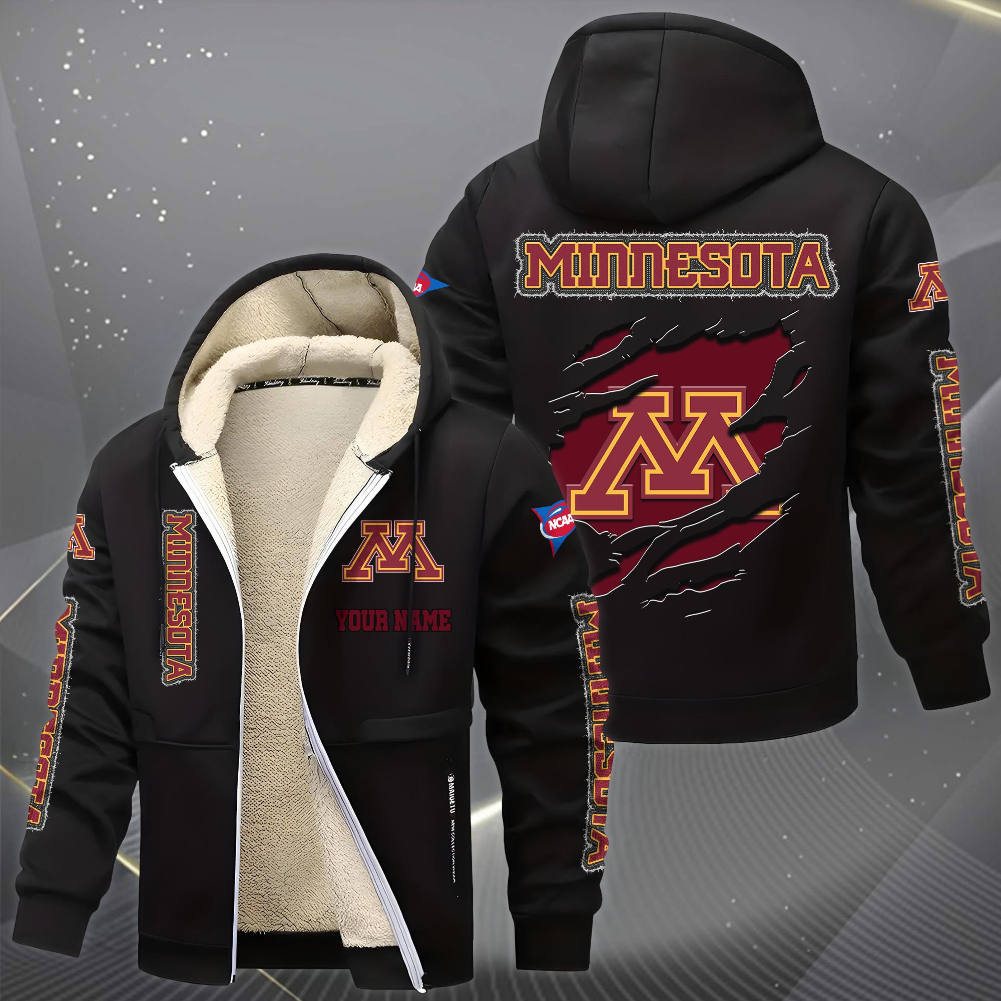 Alternative view of Minnesota Golden Gophers Hoodie Zip Velvet Coat Custom Your Name, Sport Jacket, Gifts For Fan EHIVM-0102255