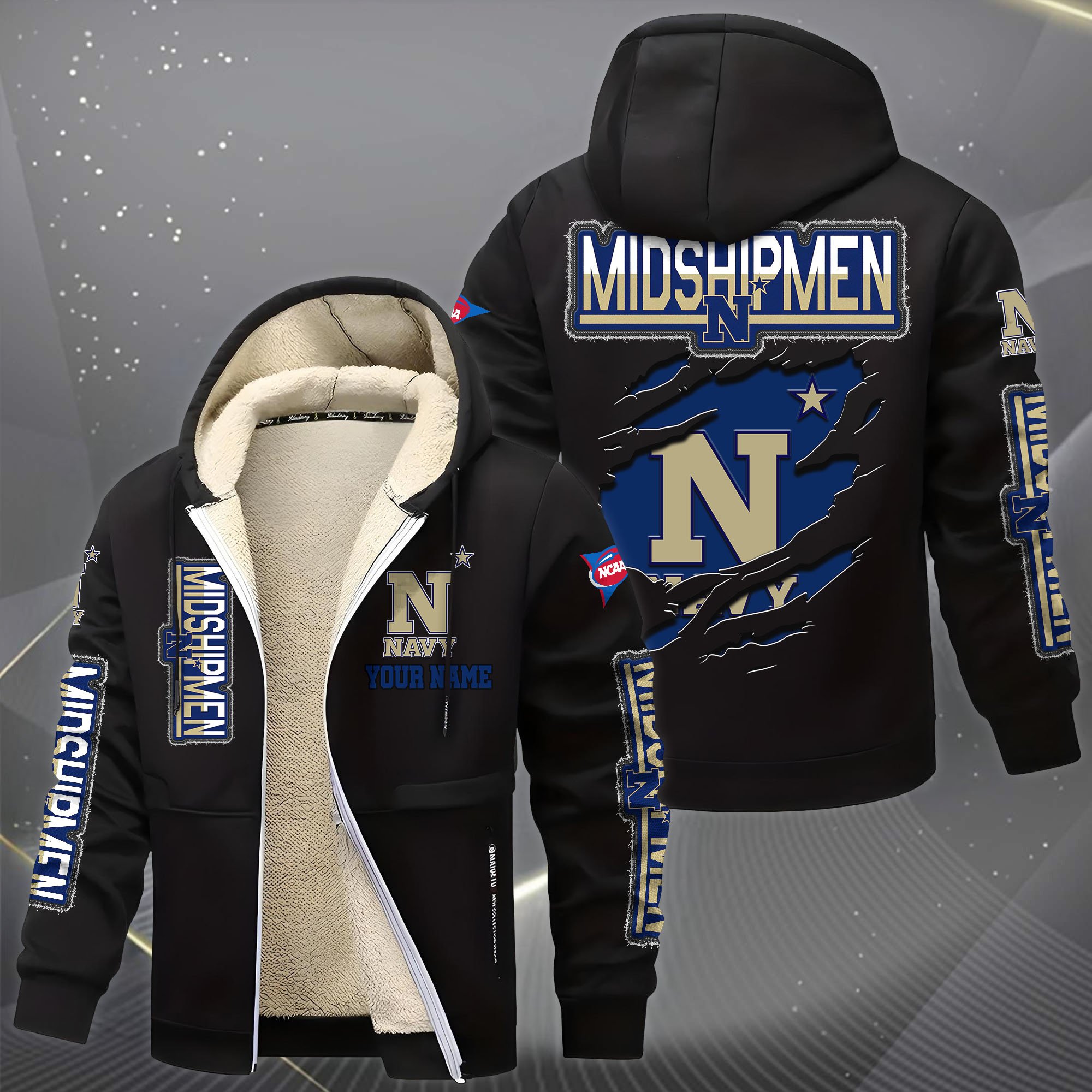 Alternative view of Navy Midshipmen Hoodie Zip Velvet Coat Custom Your Name, Sport Jacket, Gifts For Fan EHIVM-0102255