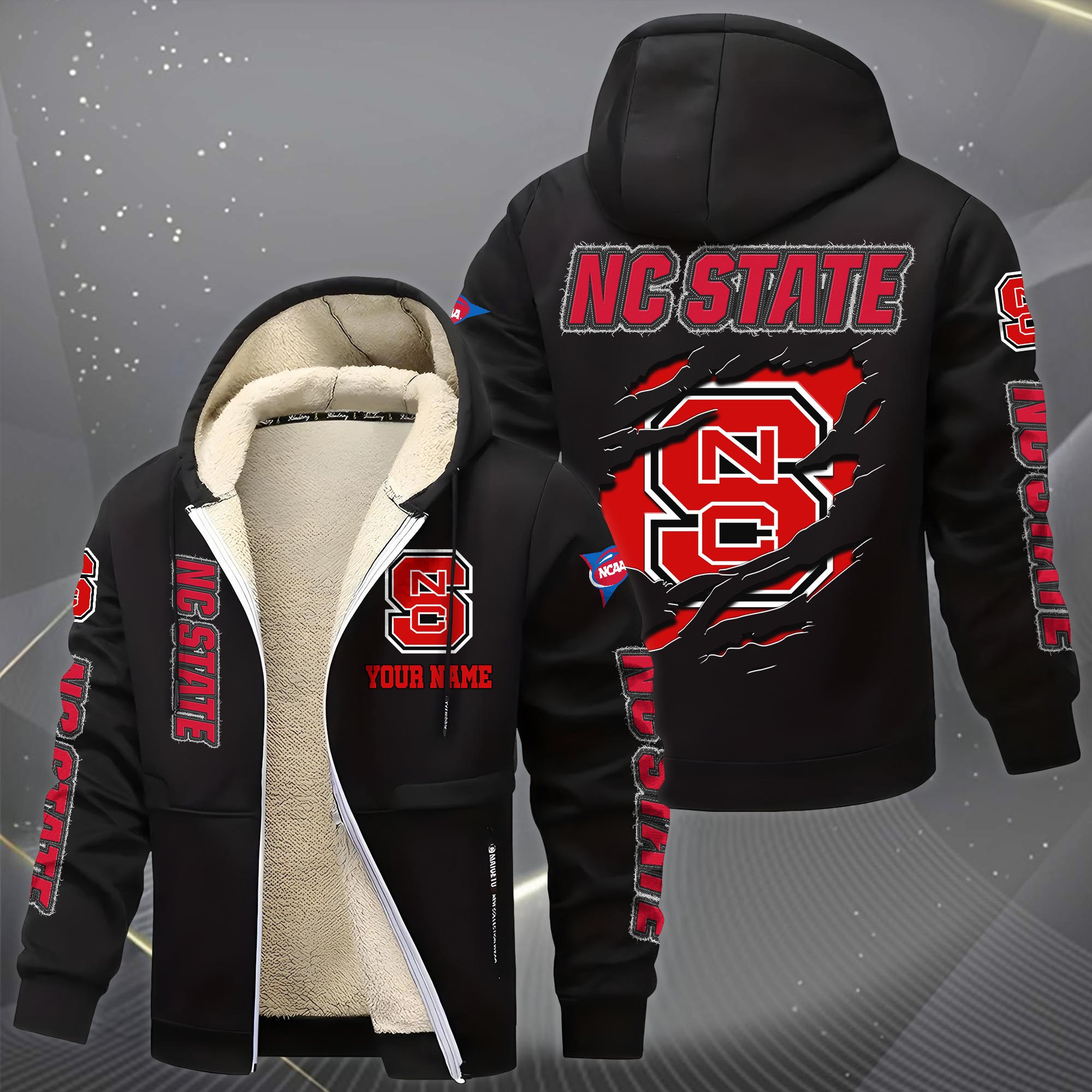 Alternative view of NC State Wolfpack Hoodie Zip Velvet Coat Custom Your Name, Sport Jacket, Gifts For Fan EHIVM-0102255