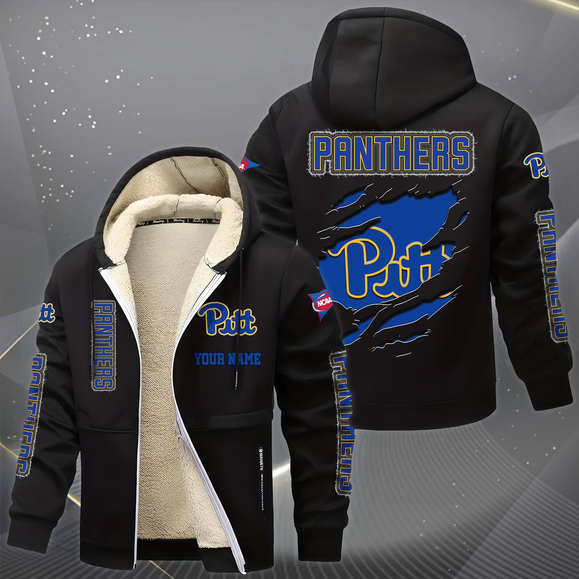 Alternative view of Pittsburgh Panthers Hoodie Zip Velvet Coat Custom Your Name, Sport Jacket, Gifts For Fan EHIVM-0102255