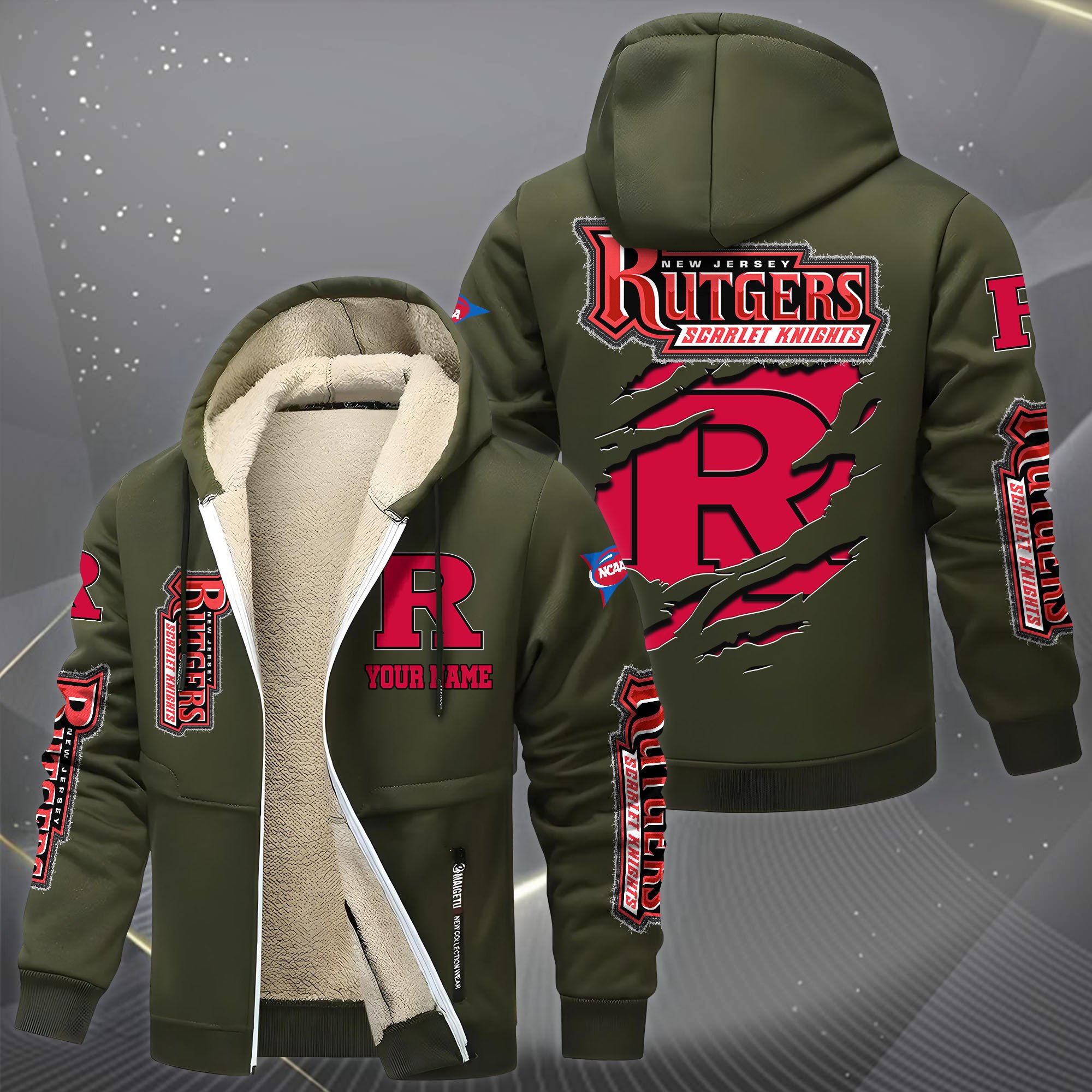 Rutgers Scarlet Knights Hoodie Zip Velvet Coat Custom Your Name, Sport Jacket, Gifts For Fan EHIVM-0102255
