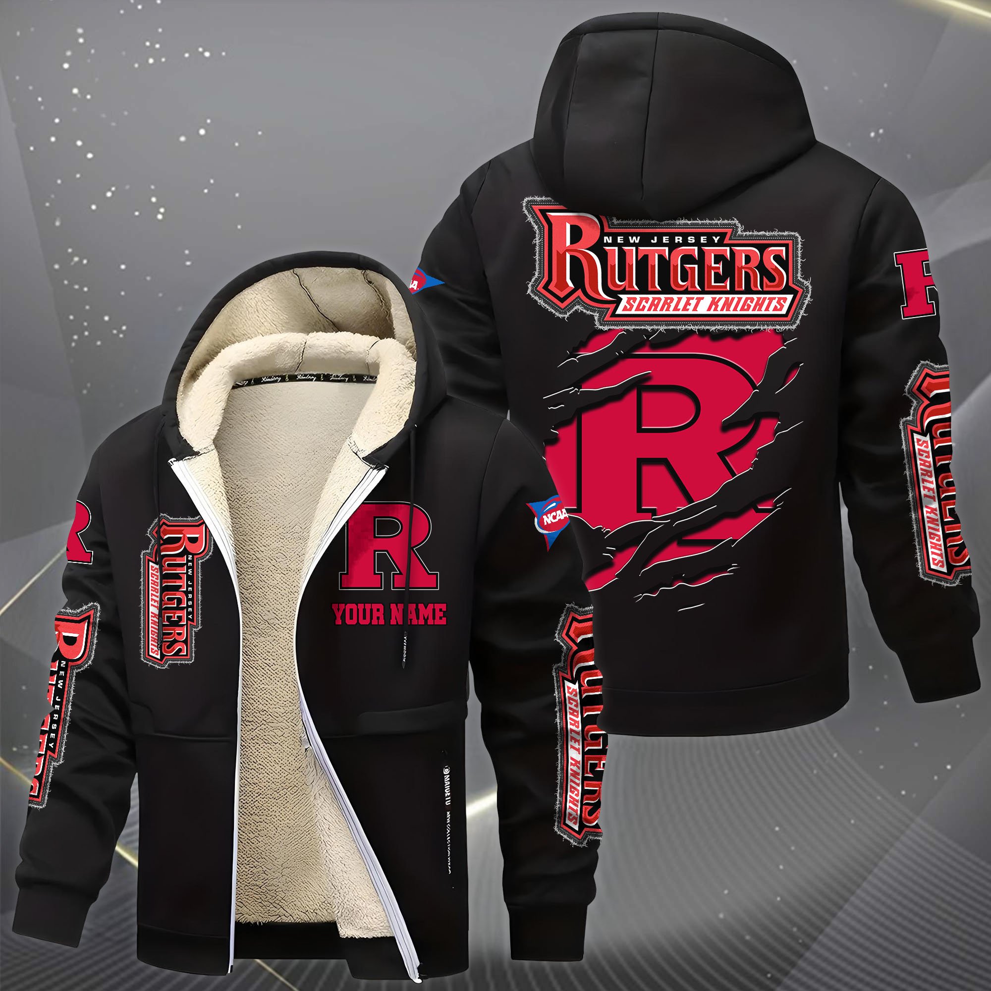 Alternative view of Rutgers Scarlet Knights Hoodie Zip Velvet Coat Custom Your Name, Sport Jacket, Gifts For Fan EHIVM-0102255