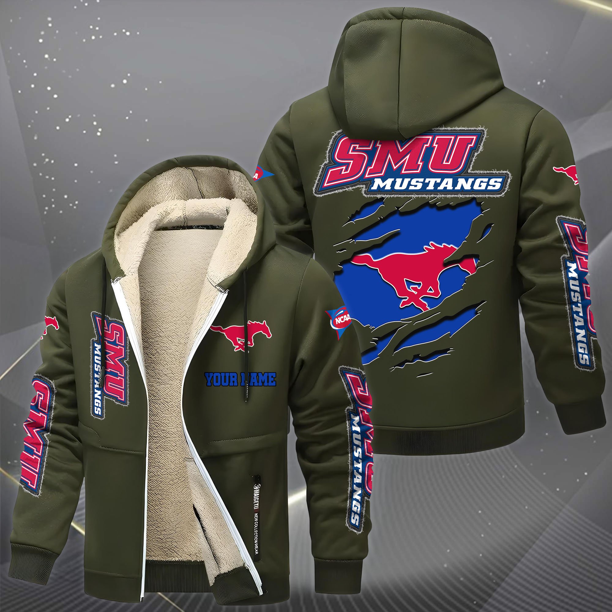 SMU Mustangs Hoodie Zip Velvet Coat Custom Your Name, Sport Jacket, Gifts For Fan EHIVM-0102255