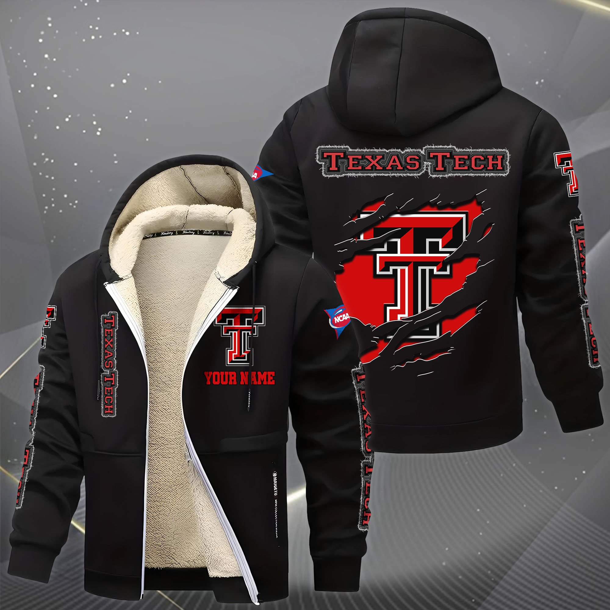 Alternative view of Texas Tech Red Raiders Hoodie Zip Velvet Coat Custom Your Name, Sport Jacket, Gifts For Fan EHIVM-0102255