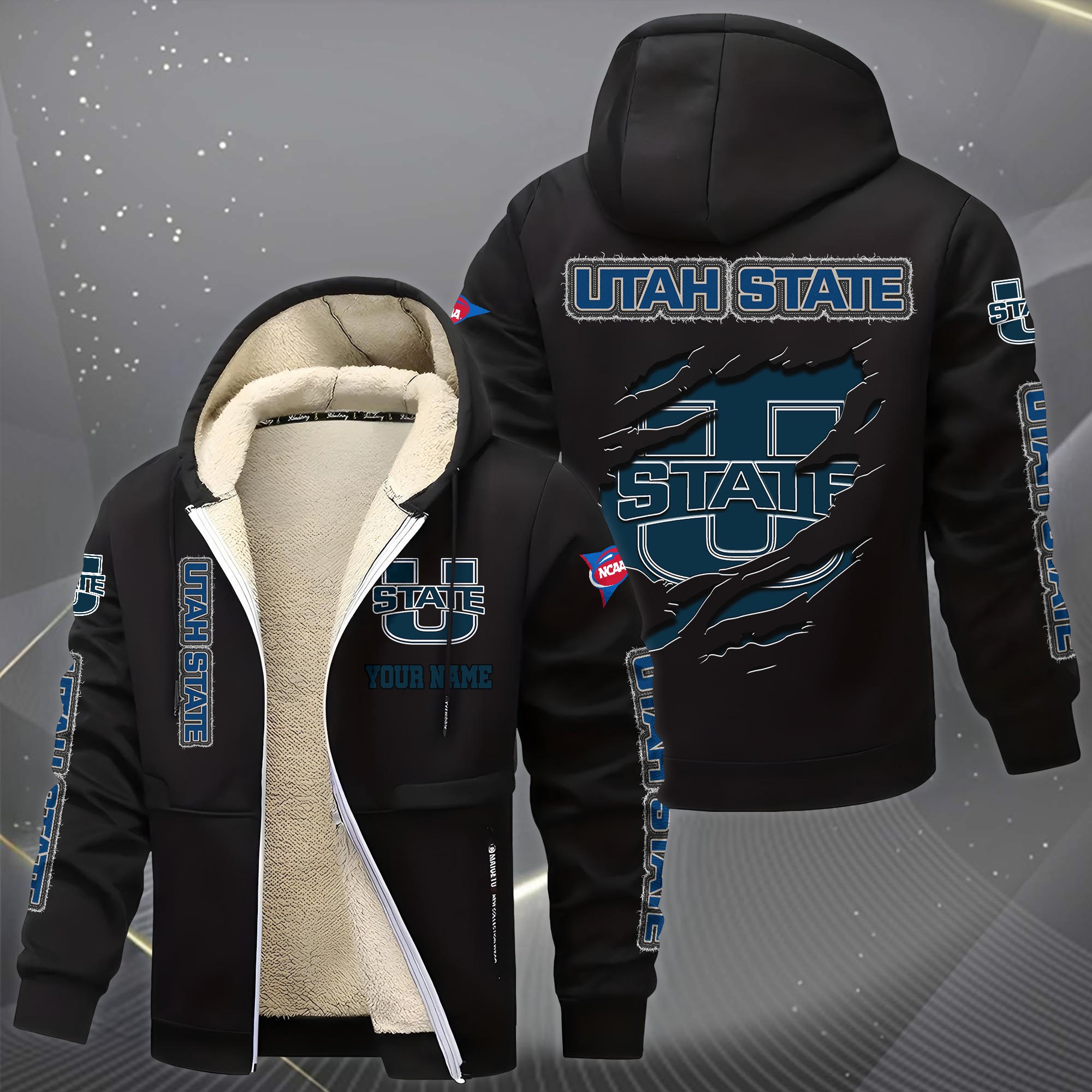 Alternative view of Utah State Aggies Hoodie Zip Velvet Coat Custom Your Name, Sport Jacket, Gifts For Fan EHIVM-0102255