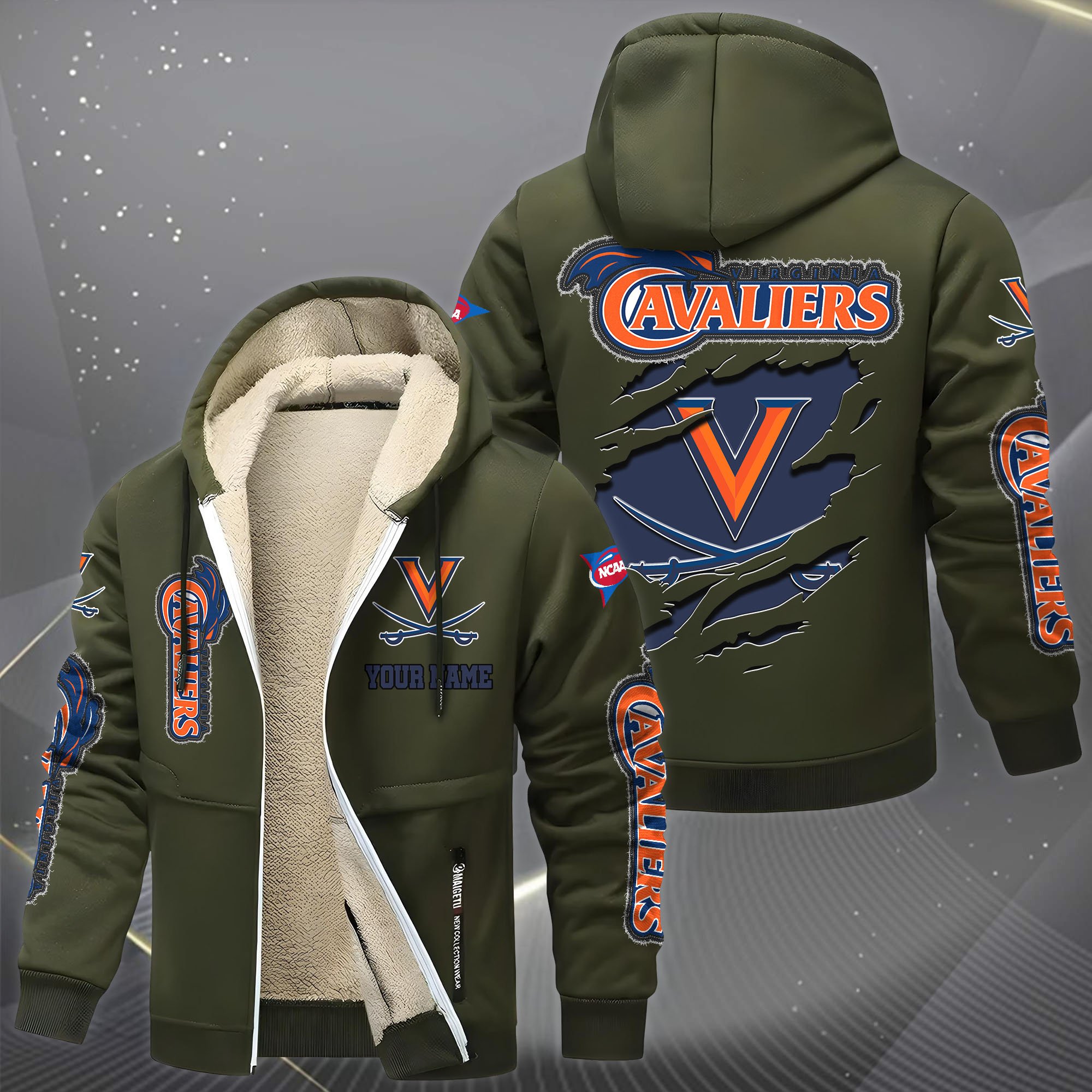 Virginia Cavaliers Hoodie Zip Velvet Coat Custom Your Name, Sport Jacket, Gifts For Fan EHIVM-0102255