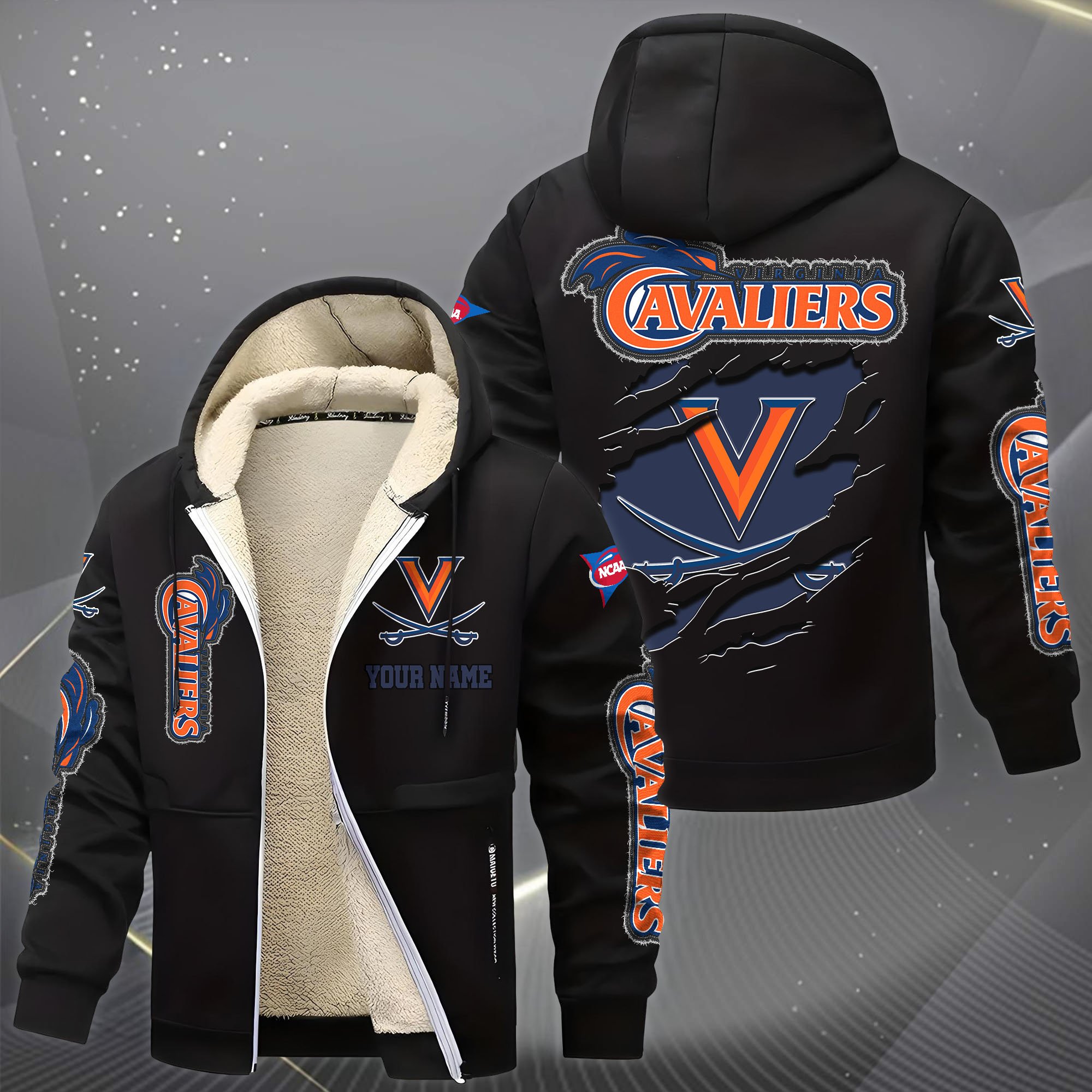 Alternative view of Virginia Cavaliers Hoodie Zip Velvet Coat Custom Your Name, Sport Jacket, Gifts For Fan EHIVM-0102255
