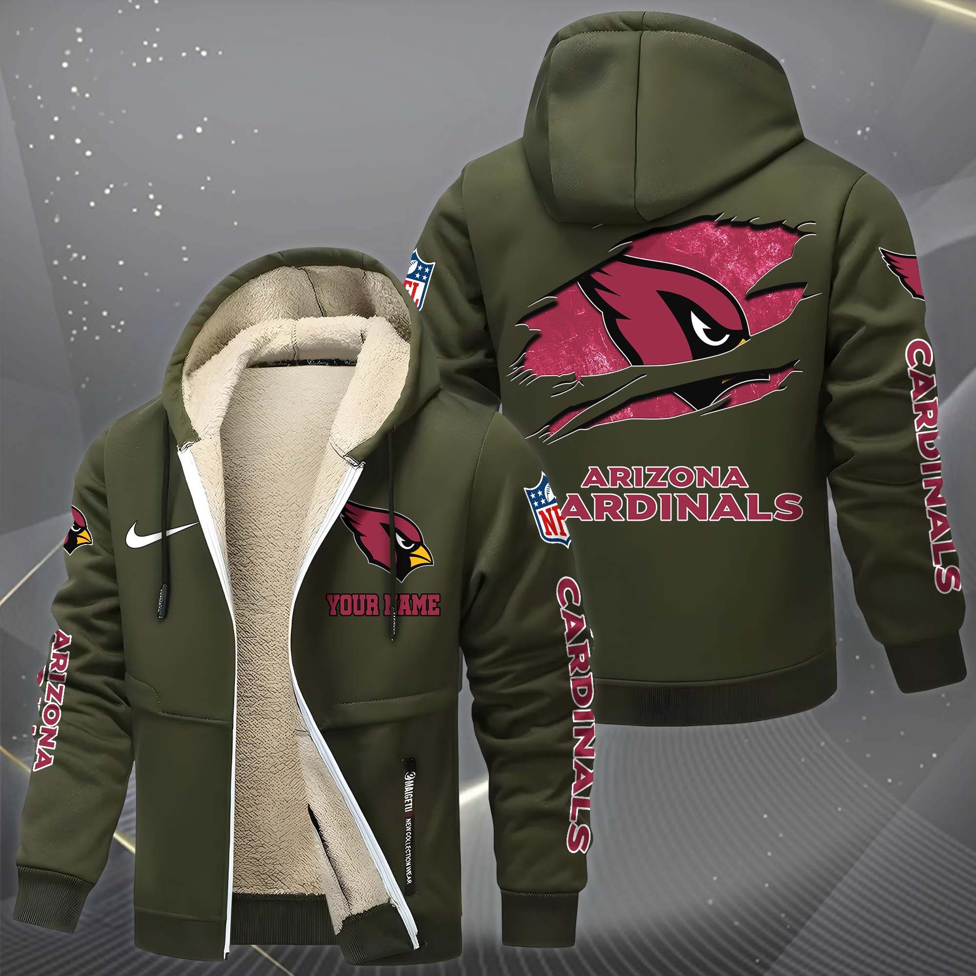 Arizona Cardinals Hoodie Zip Velvet Coat Custom Your Name, Sport Jacket, Gifts For Fan EHIVM-1225119